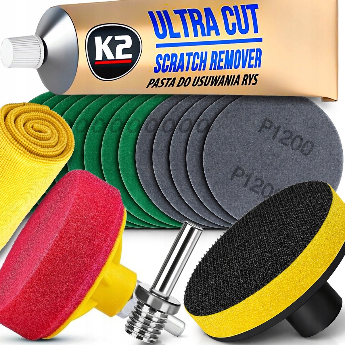 K2 Zestaw Do Polerowania Reflektorów Pasta Ultra Cut Gąbka Krążki Ścierne