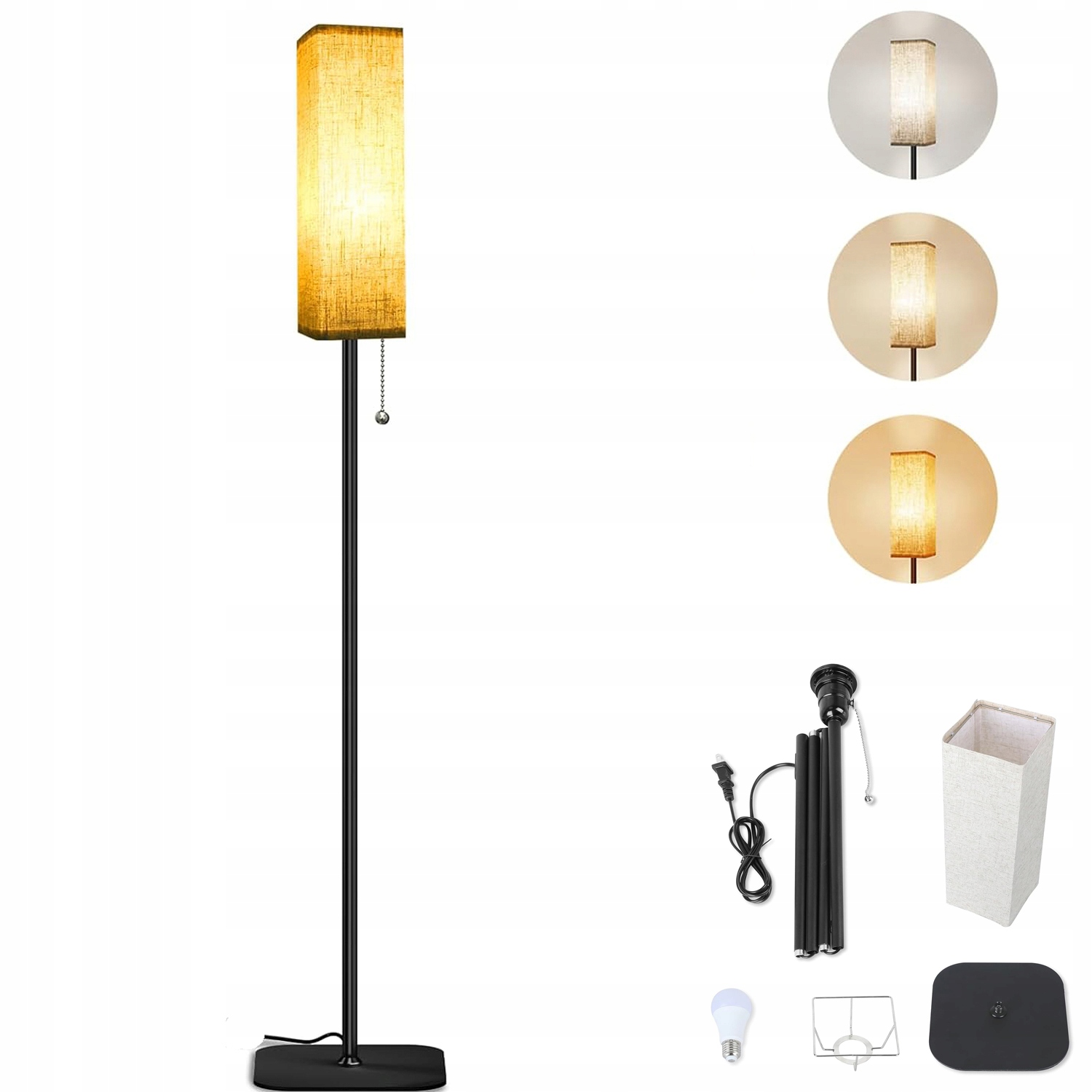 Lampa Podłogowa 3 Temperatury Barwowe 3000K-6000K , z Kloszem Lnianym (E27 10W)
