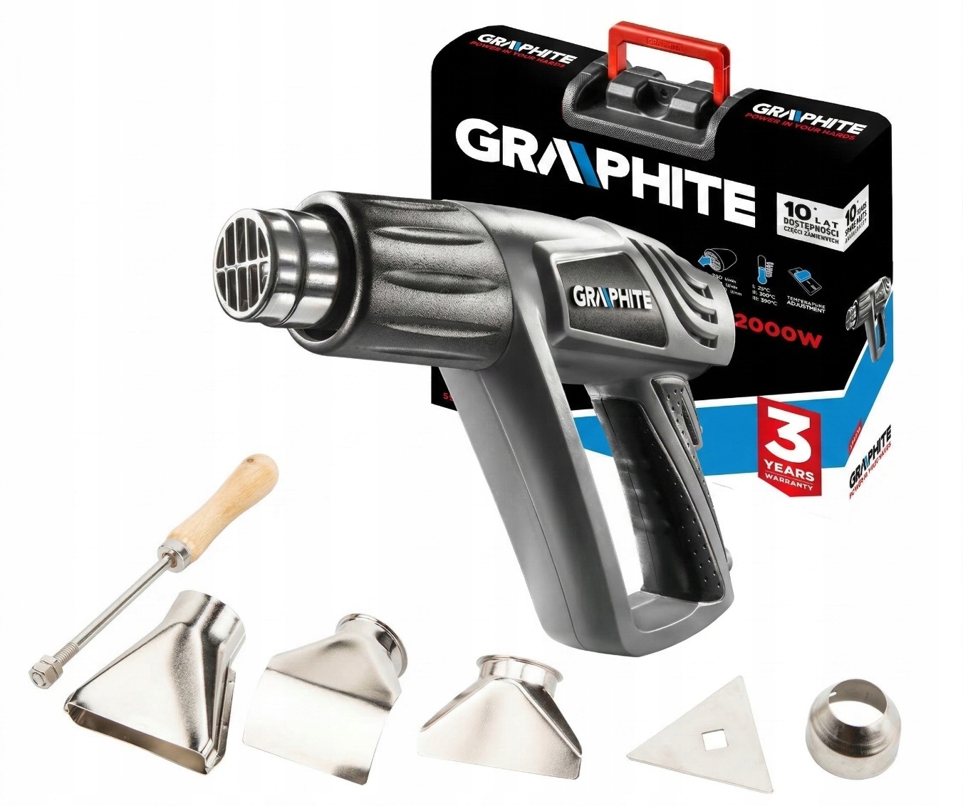 Horkovzdušná Pistole 2000W 550oC v kufru s příslušenstvím 59G522 Graphite