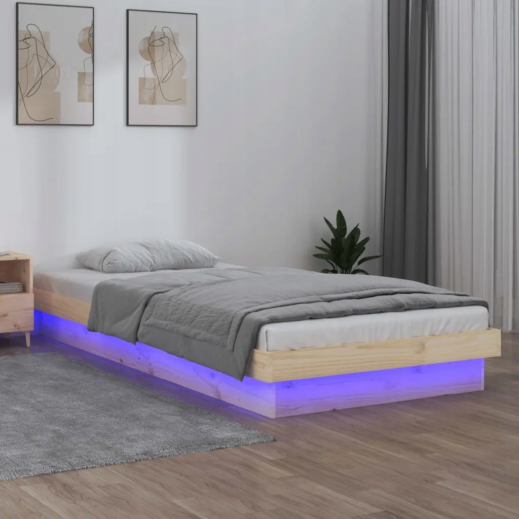 Rám postele s Led světlem 90 x 190 cm Single masivní dřevo Hnědá 820002