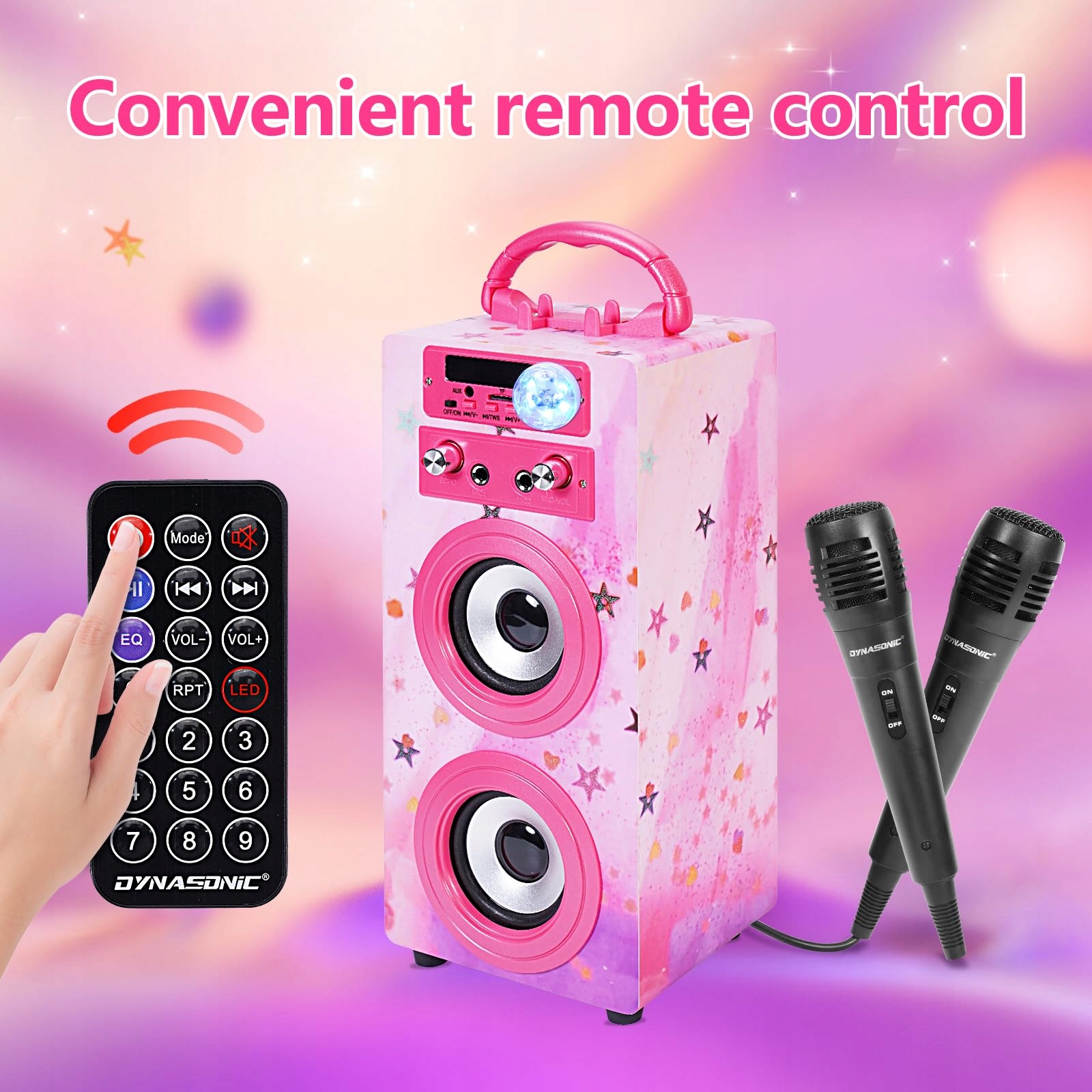 DYNASONIC Karaoke Z 2 Mikrofonami Przenośny Głośnik Bluetooth Dla Dzieci — miniatura 4
