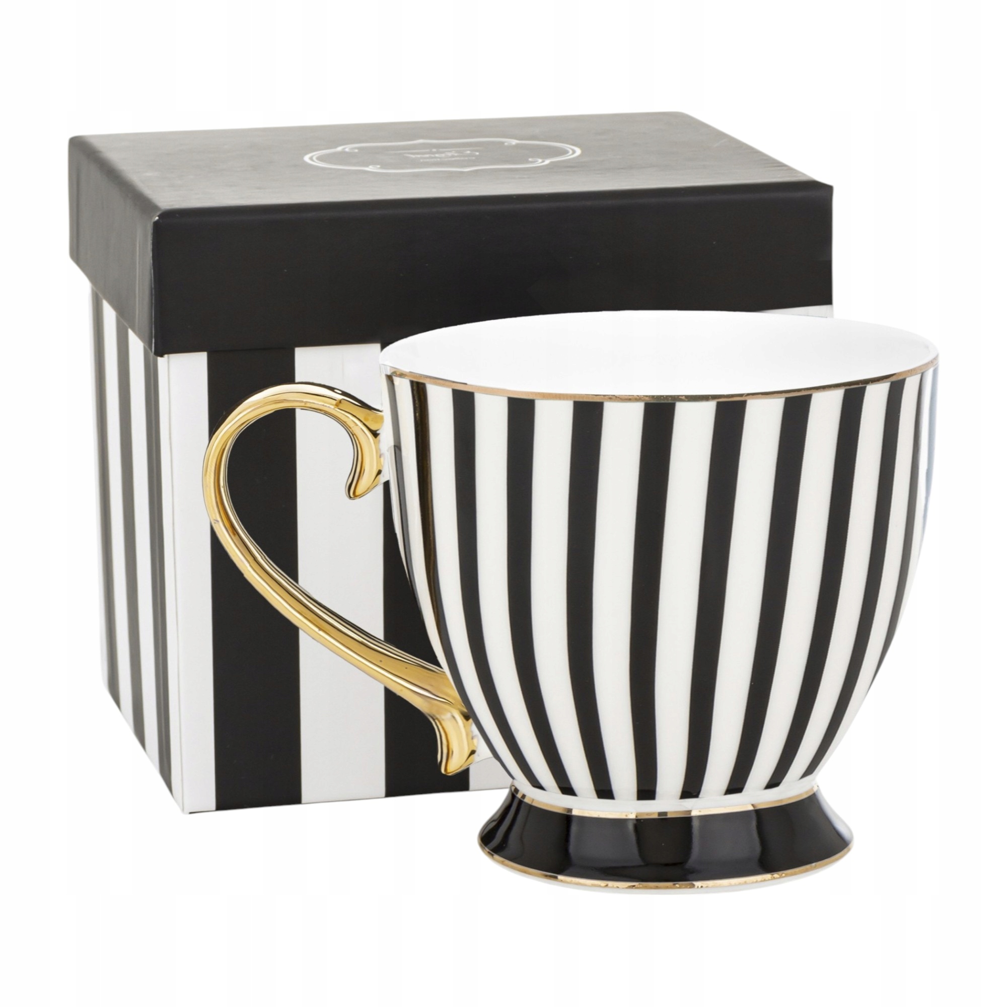 Porcelánový Hrnek 380 ML Černý Bílý Zlatý Na Kávu A Čaj Jako Dárek