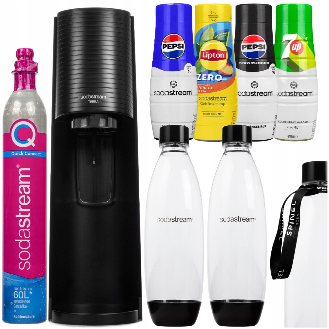 Sýtič Sodastream Terra 2 Fľaše 4x Sirupy Pepsi 7UP Lipton Príslušenstvo