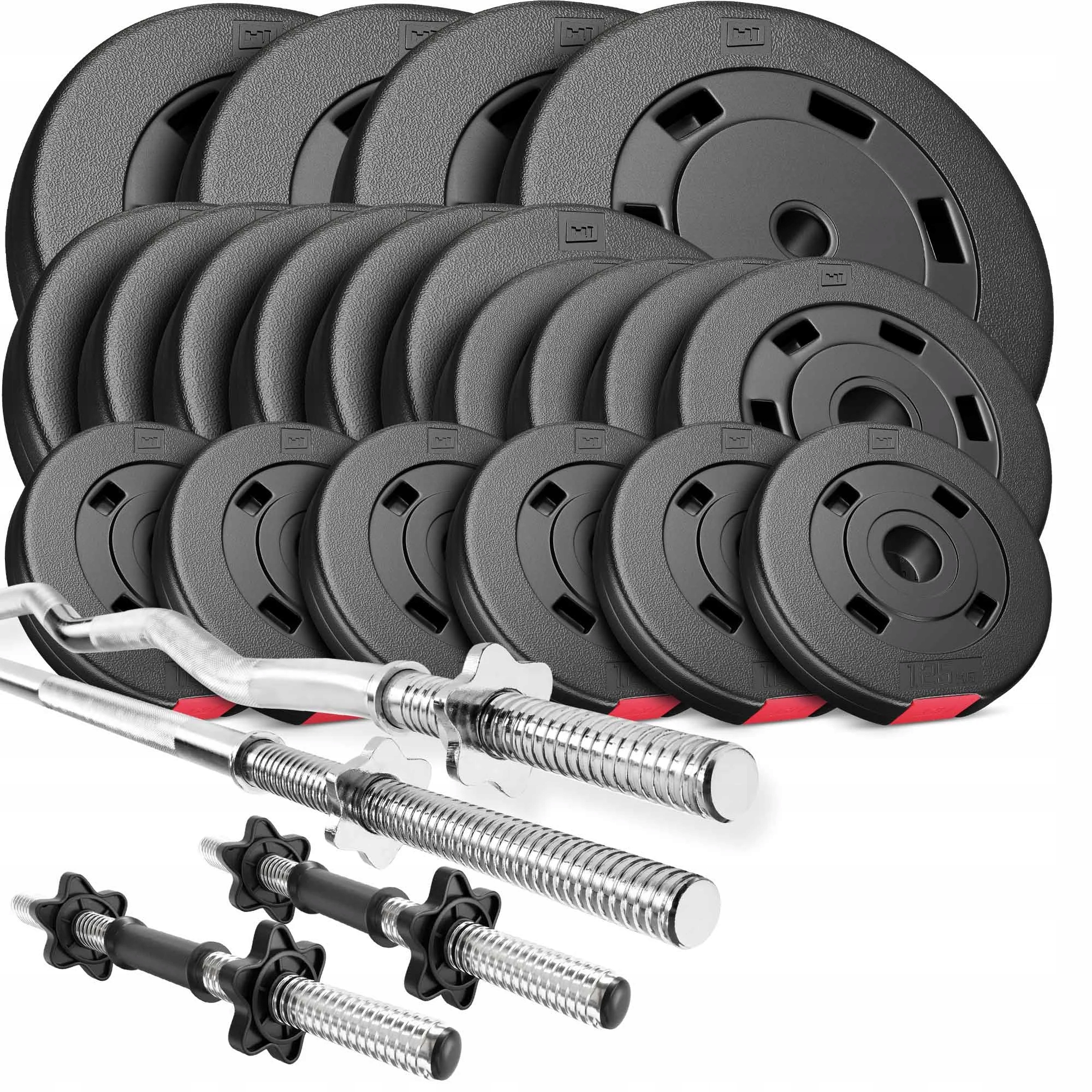 Nakládací činkový set Premium 105kg: 20 cementových závaží, 4 tyče