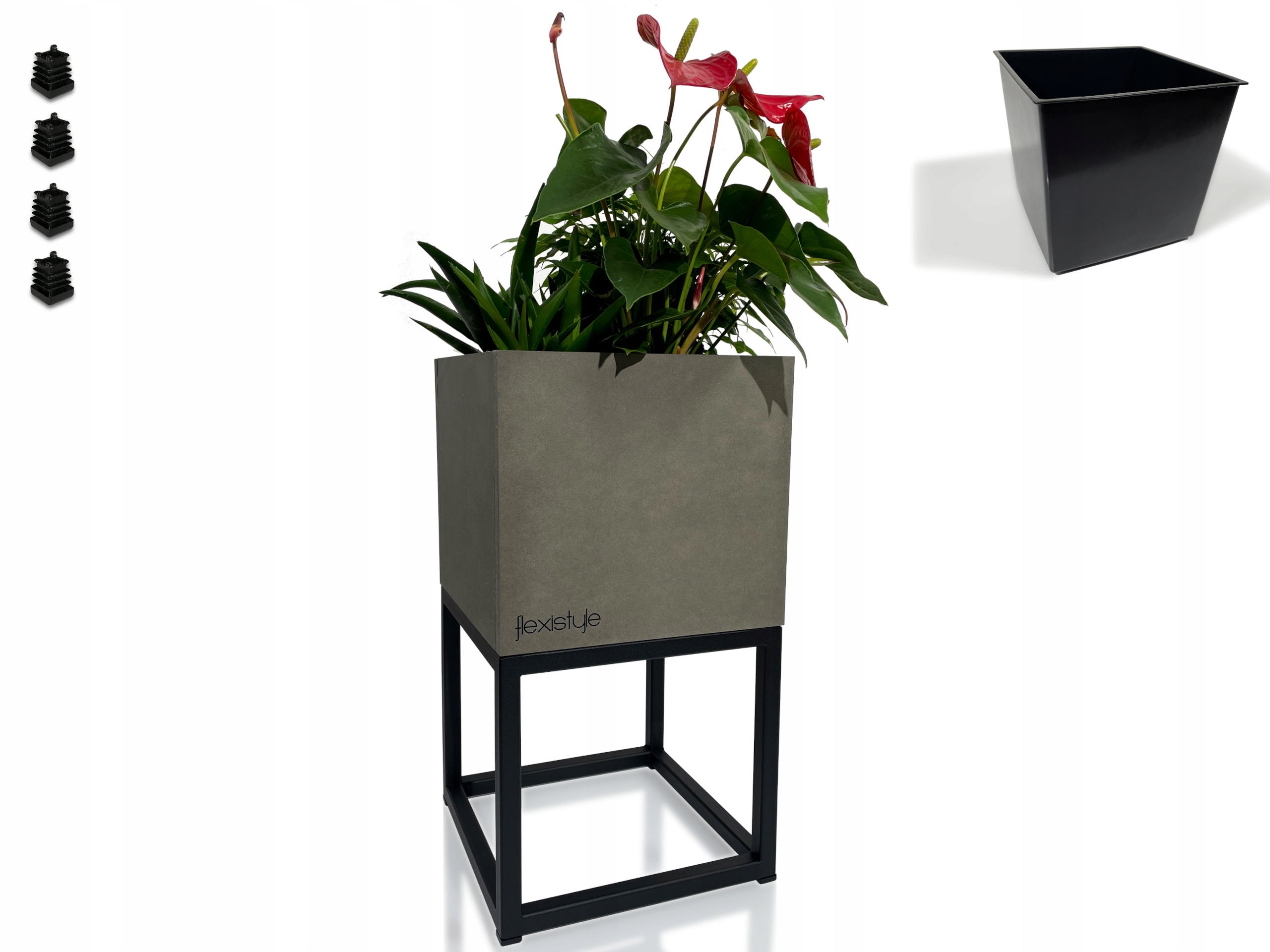 Držák Na Květináč Loft Fiorino šedý stojící kov 22x22x40