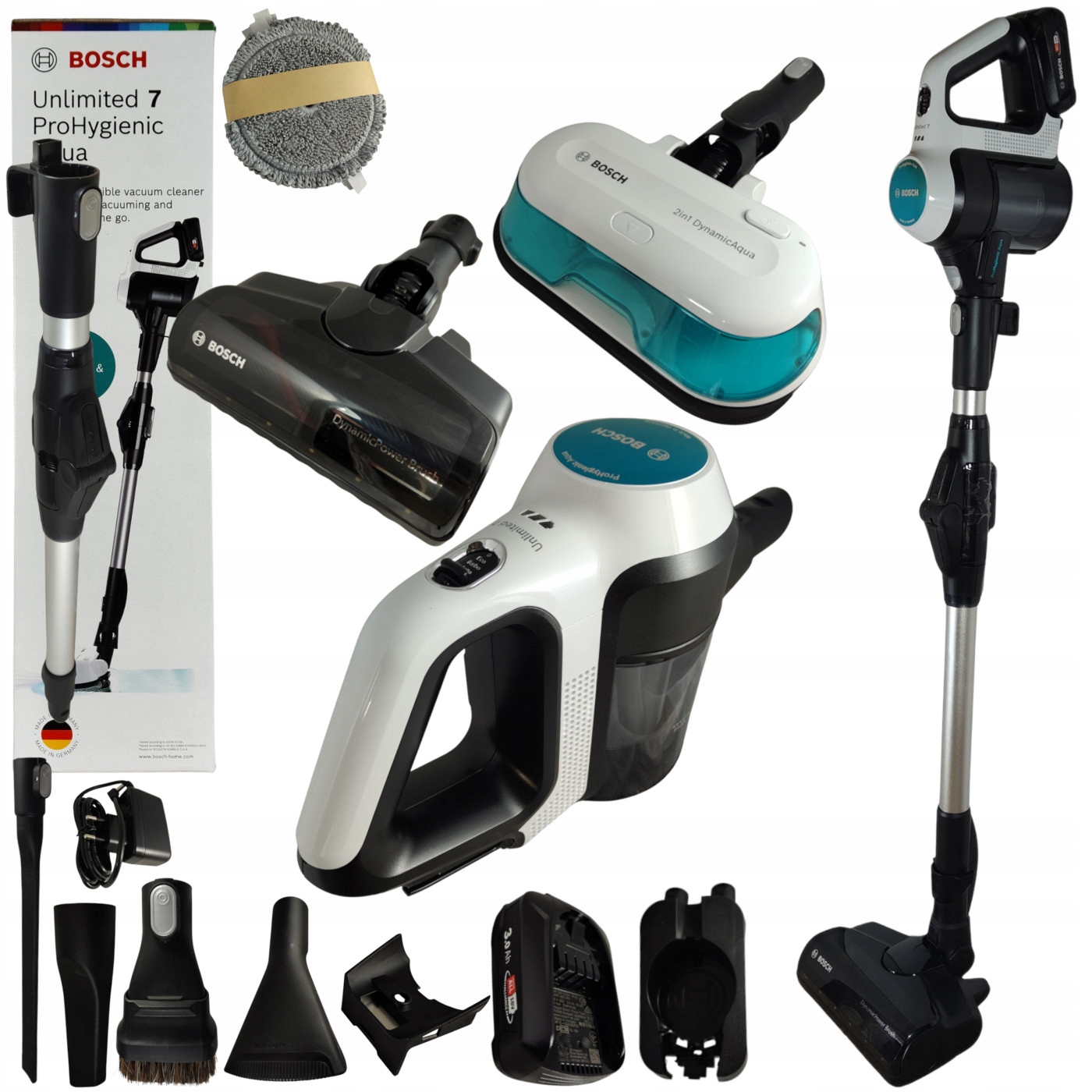 Vertikálny vysávač Bosch BCS71HYG4 Unlimited 7 ProHygienic Aqua biely