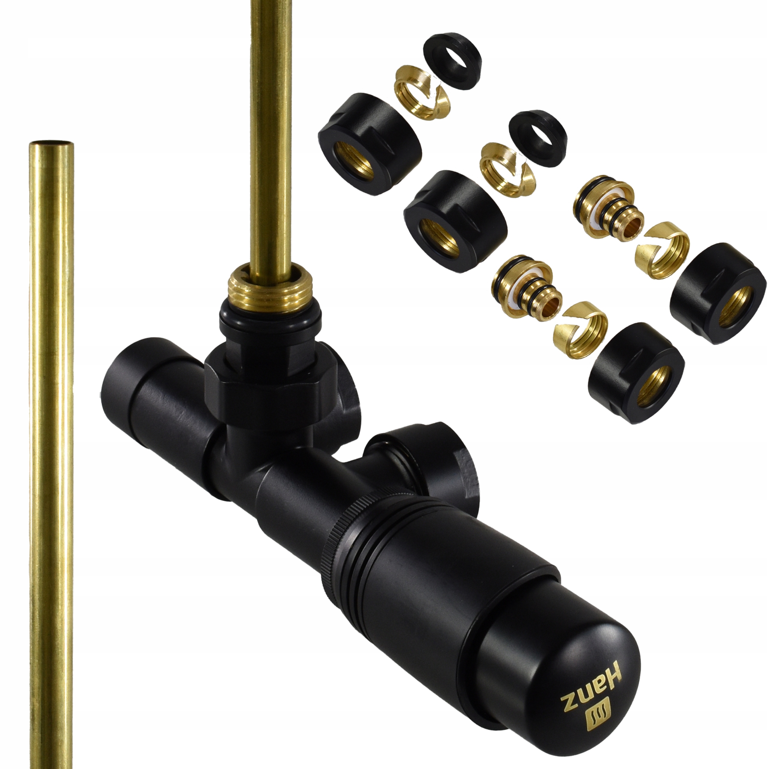 Jednootvorový termostatický ventil Uno černý mat Zespolony pro radiátor