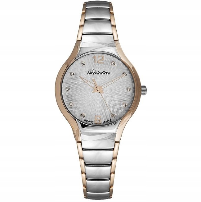 Švýcarské stříbrno-zlaté dámské hodinky Adriatica s krystaly