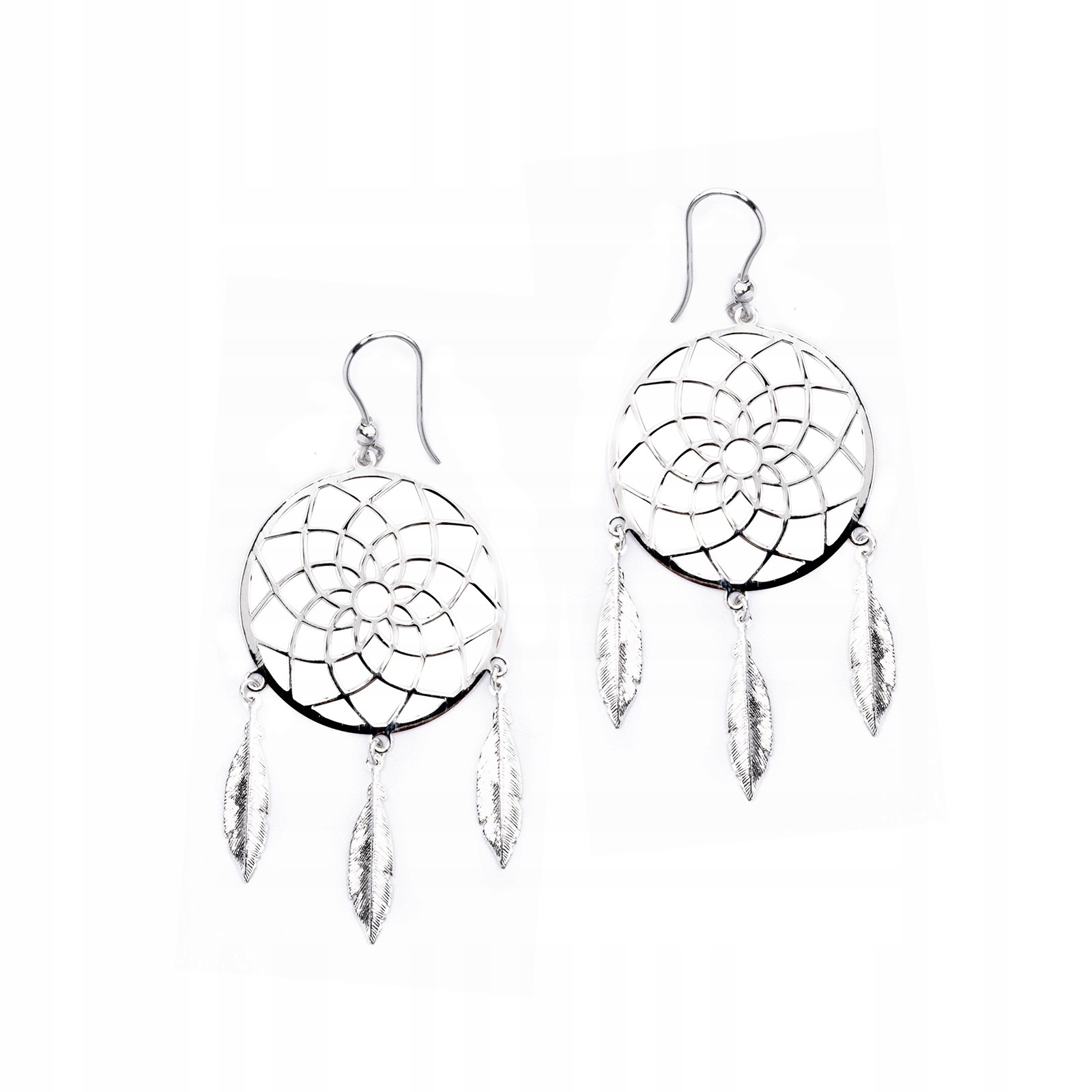 Stříbrné náušnice 925 Ažurový lapač snů Lístky