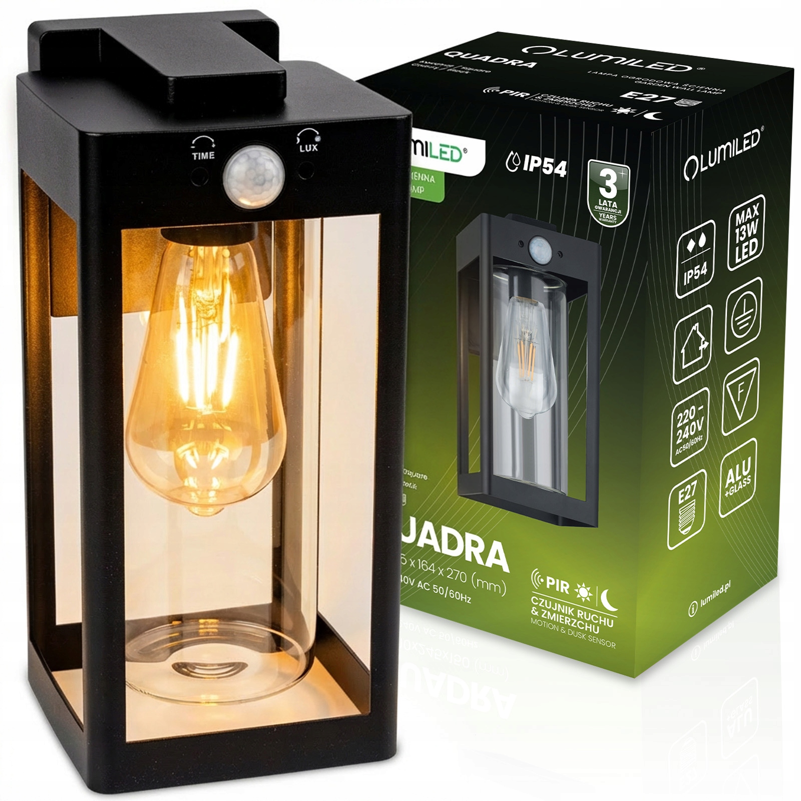 Zahradní nástěnné svítidlo Venkovní fasádní lampa E27 Led Pir senzor pohybu IP54