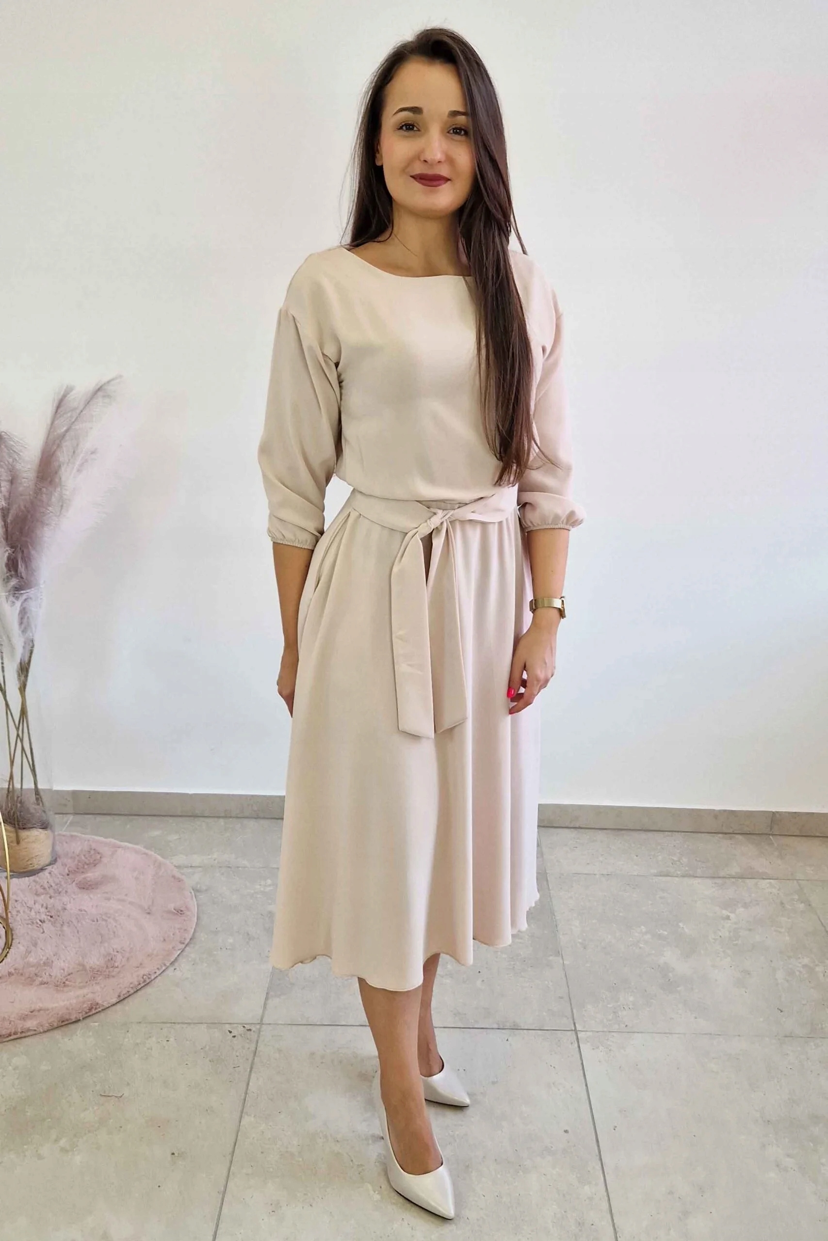 Šaty Midi pro zvláštní příležitosti Béžová 36