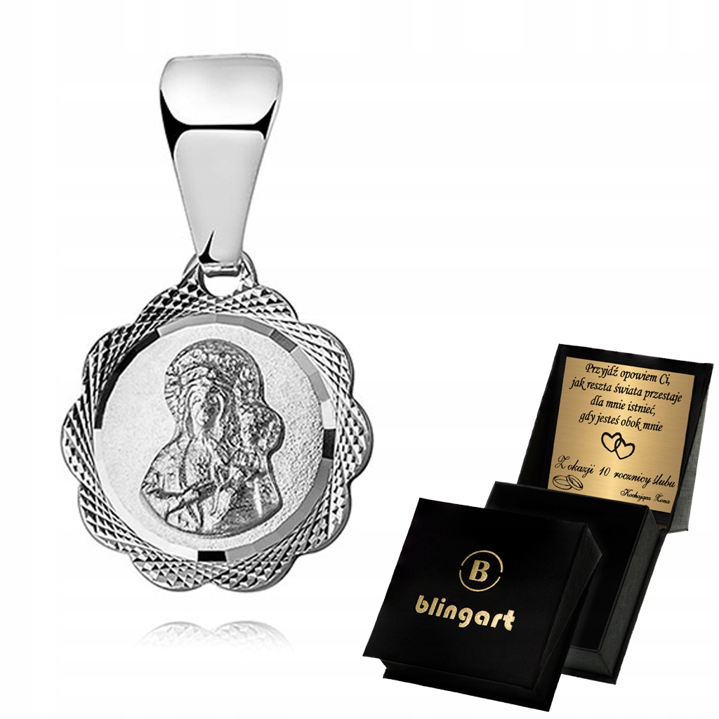 Medalik srebrny MATKA BOSKA CZĘSTOCHOWSKA kwiat srebro 925