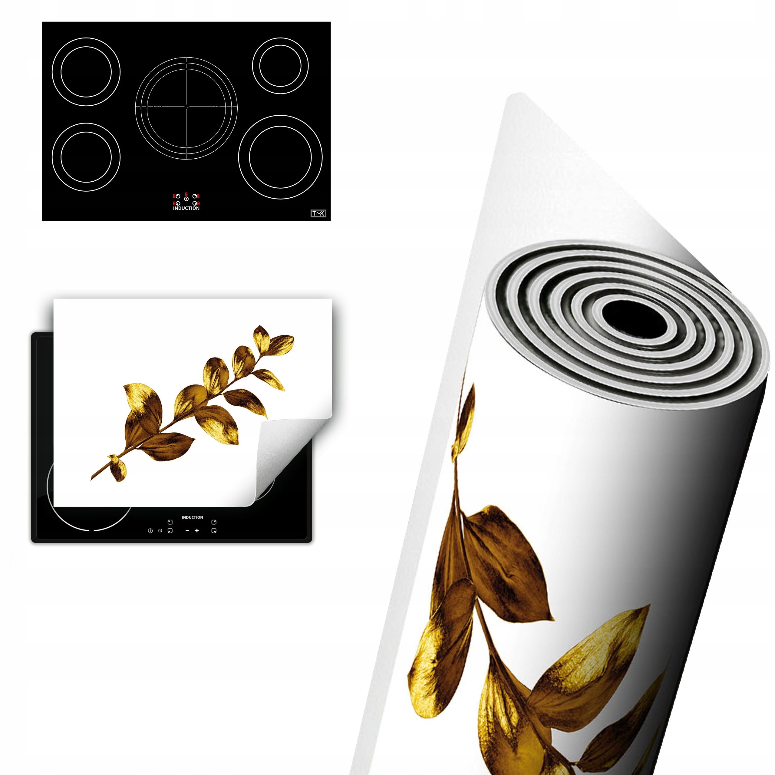 Vinylová Ochrana Na Indukci Deska 80x52 bílá zlatá květ