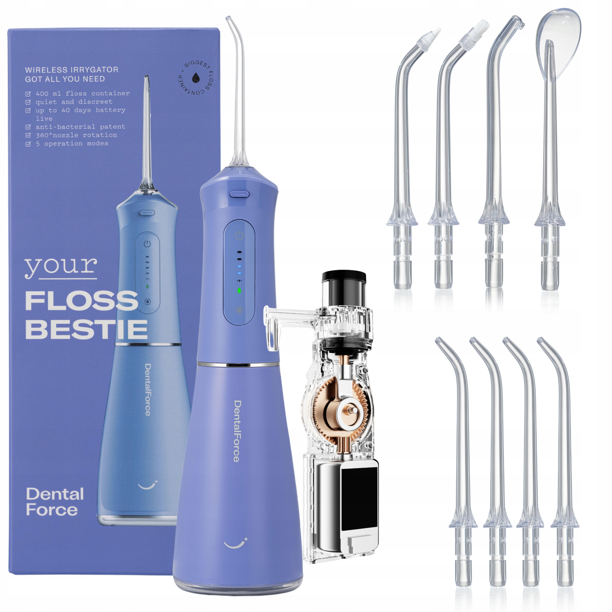 Irygator dentystyczny do zębów jamy ustnej Dental Force 400ml 5 Prog 8 Dysz