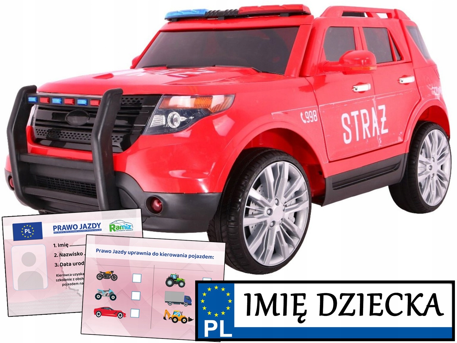 samochód na akumulator dla dzieci Suv Policja dźwięk syreny Policyjny Kogut