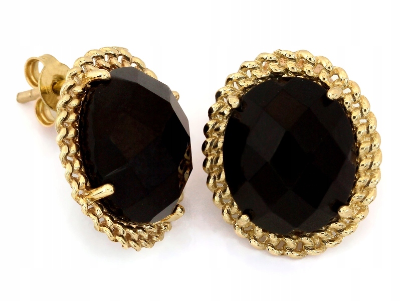 Náušnice zlaté 585 s velkým černým onyxem ve zlatém rámečku na tyči 14k