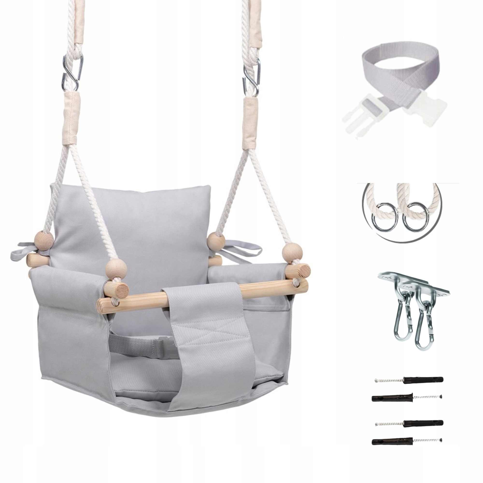 HUŚTAWKA DLA DZIECI z oparciem + PAS BEZPIECZEŃSTWA + HAK - do domu, ogrodu