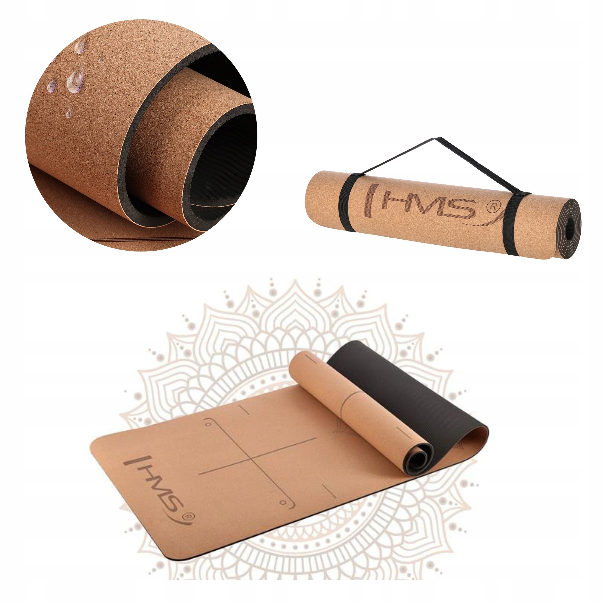 Korková gymnastická protiskluzová podložka pro cvičení fitness jógy Hms YM11