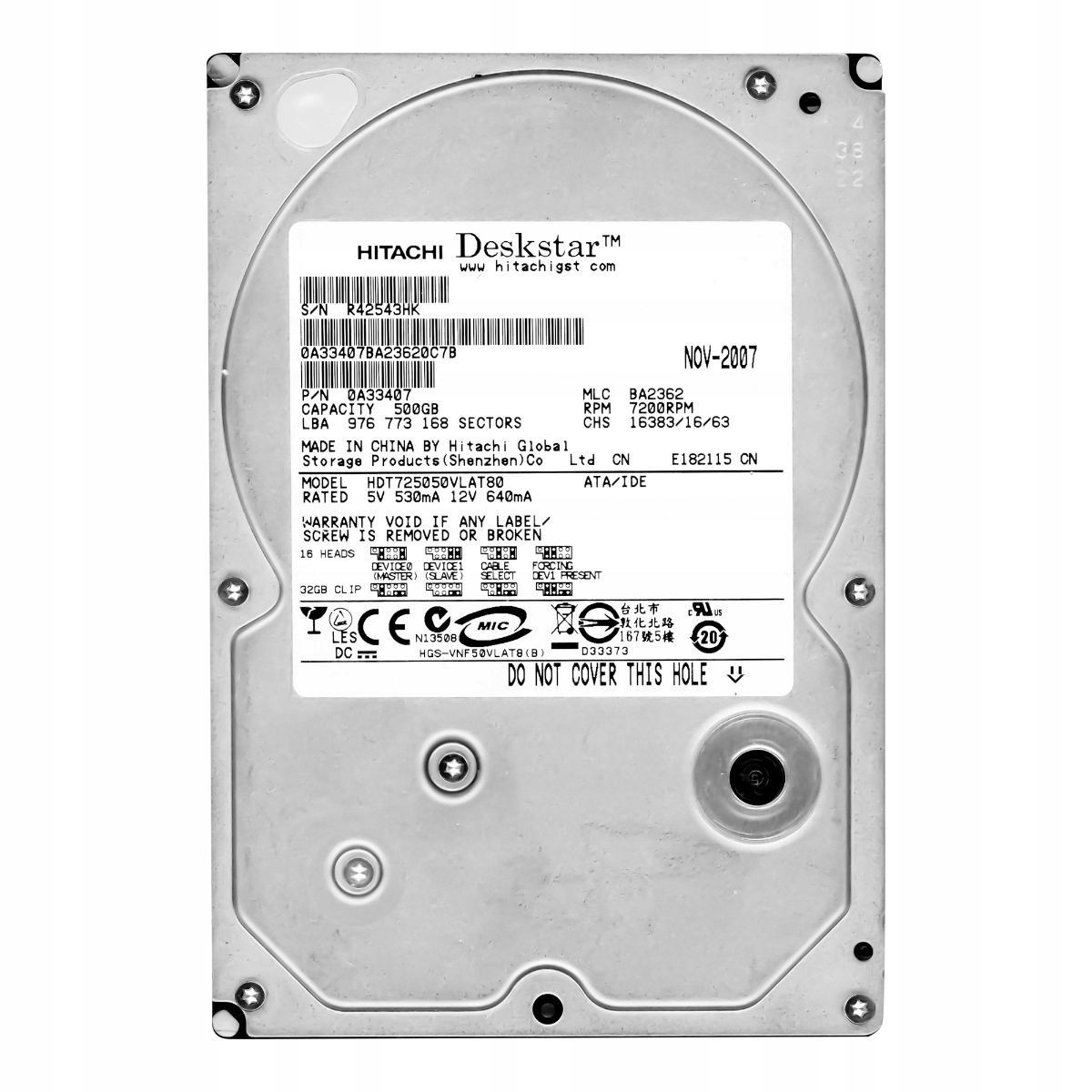 DeskStar T7K500 500GB 7.2k 8MB Ata 3.5'' HDT725050VLAT80