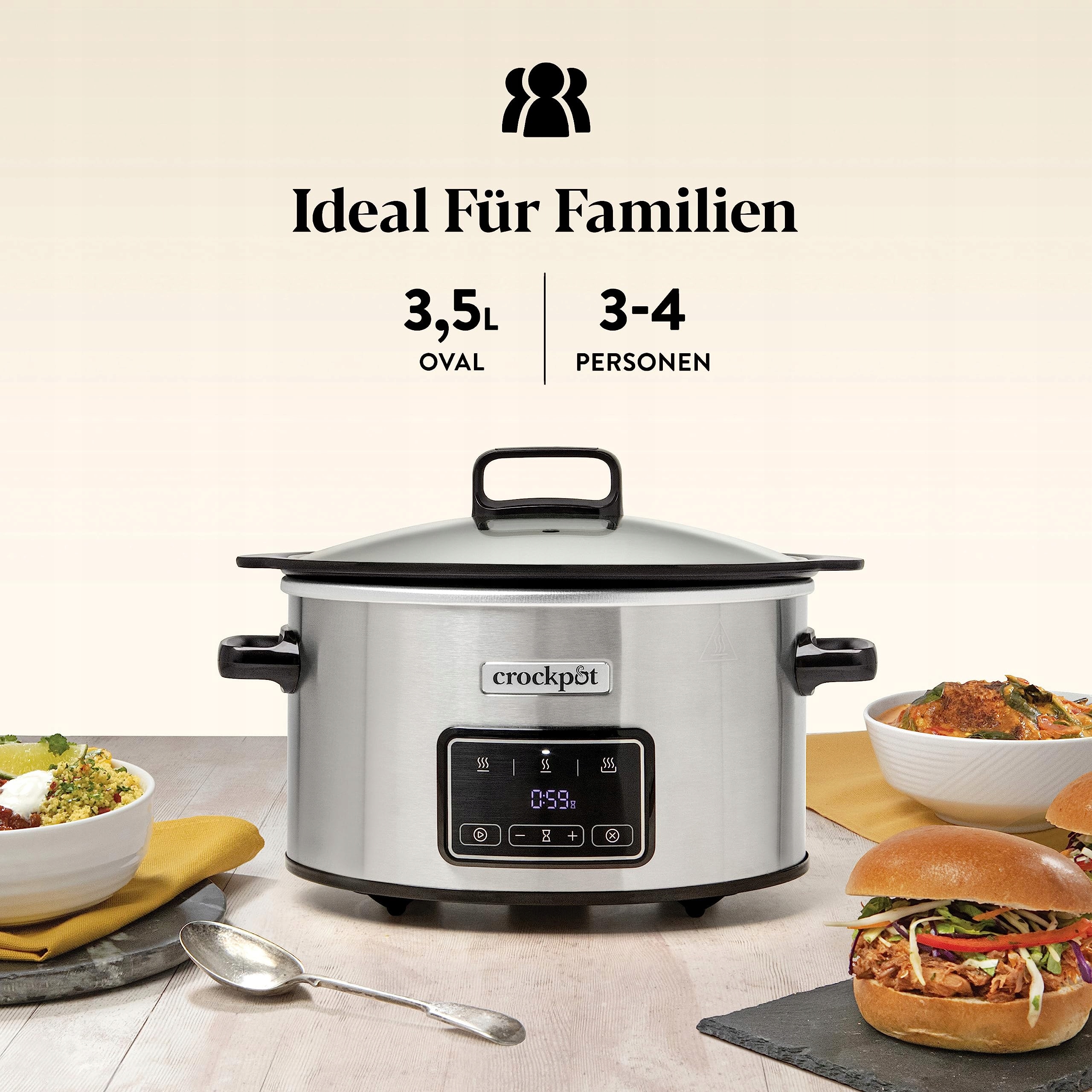 CROCKPOT Wolnowar Cyfrowy 3,5L Indukcyjny Garnek Na Mięso Warzywa — miniatura 3