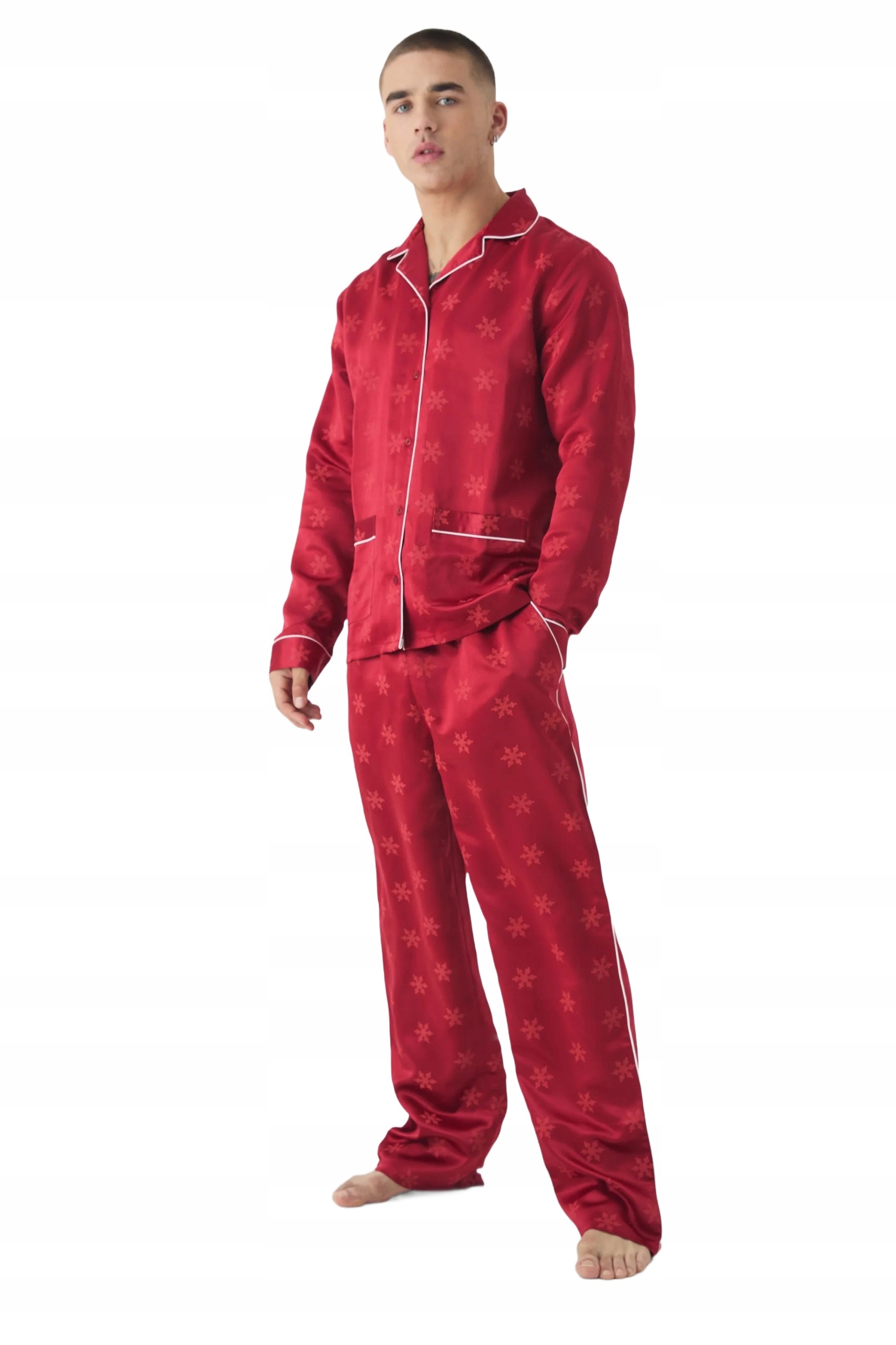 Boohooman Pánský Tepláková Souprava S Dlouhým Rukávem, Červený, Vzor Okvětního Lístku M Z3A