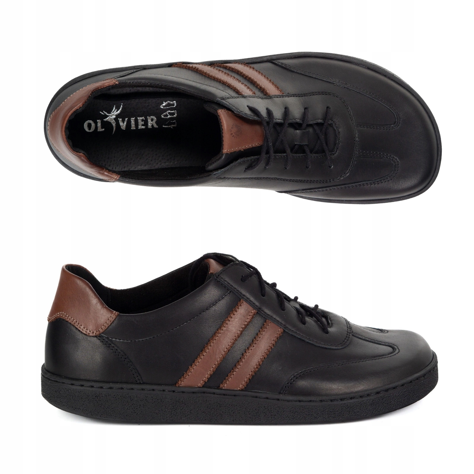 Pánské ležérní kožené šněrovací boty 1290 černé s hnědou barvou 40