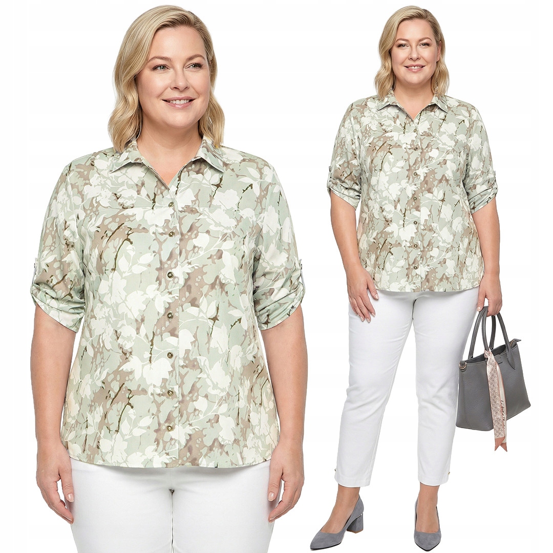 Zelená košile vzor bílo-béžová plus size velikost 48