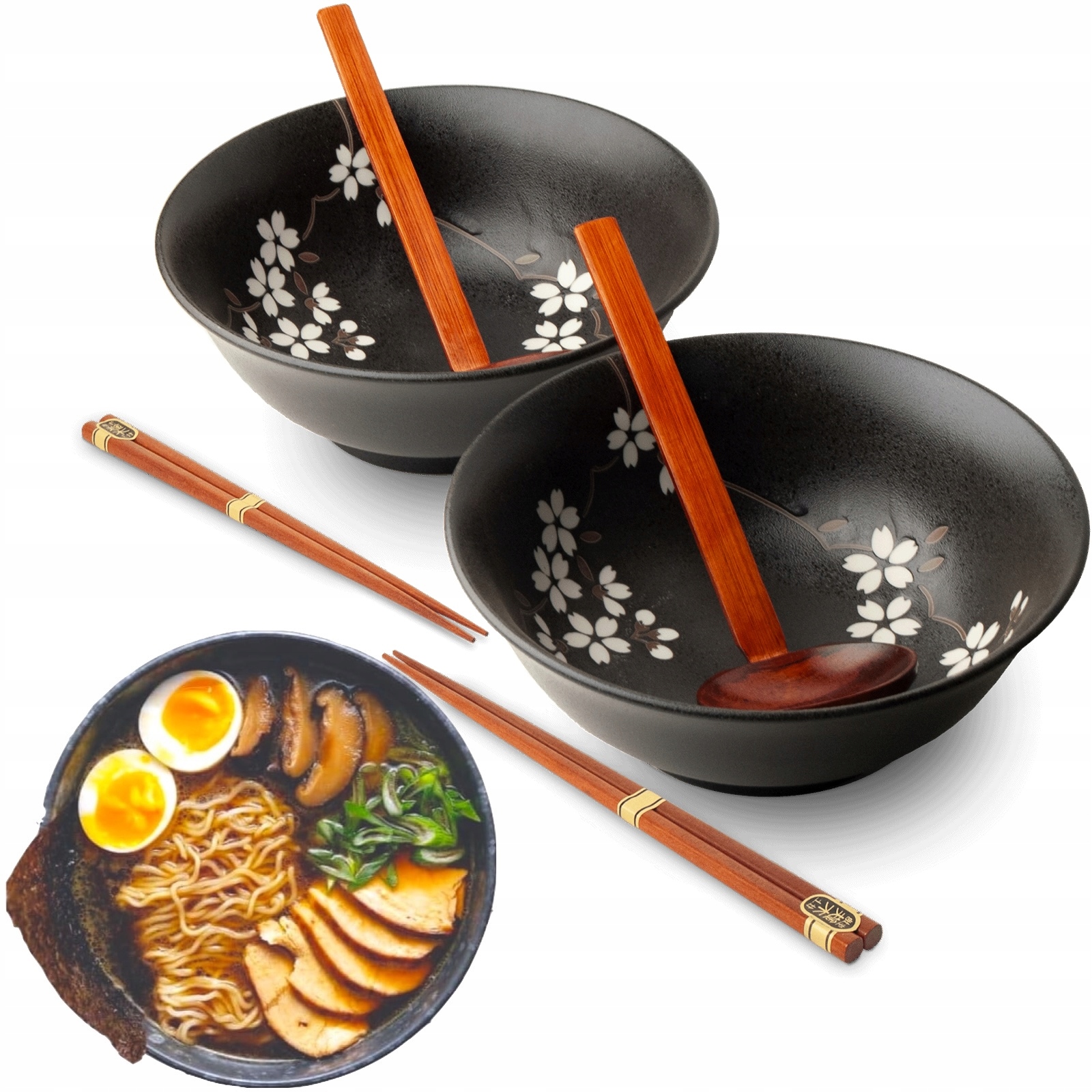 Sada misek a tyčinek na polévku pro těstoviny Ramen Anemone Black