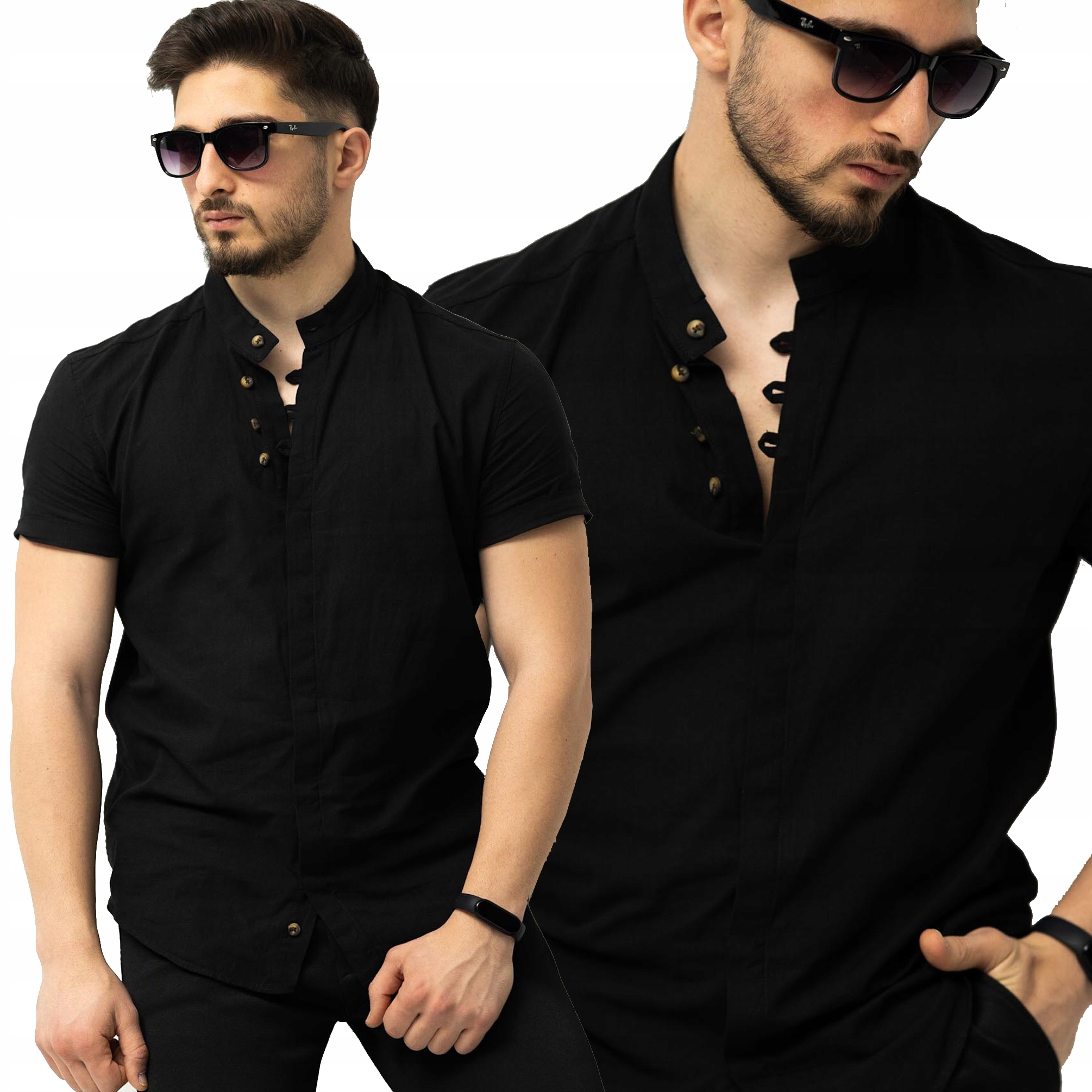 Pánská košile Stojka Casual Lněná Len Bavlněná Plus Size