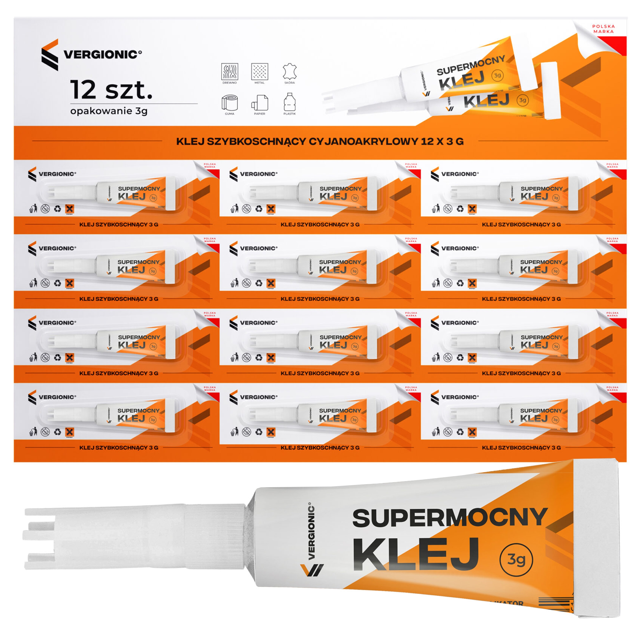 

Szybki Klej Szybkoschnący 12x3g Mocny glue