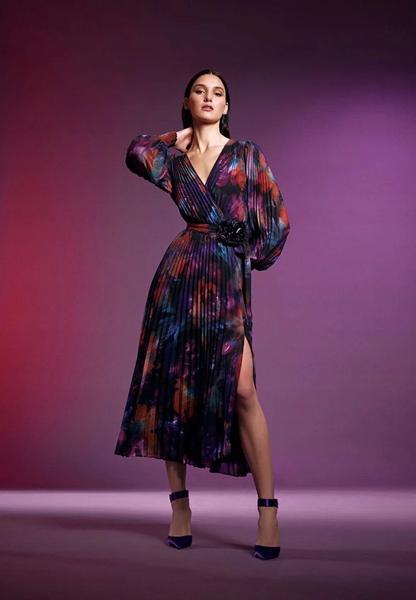 Fioletowa Sukienka Damska Joseph Ribkoff Plisowana r.L Długość midi