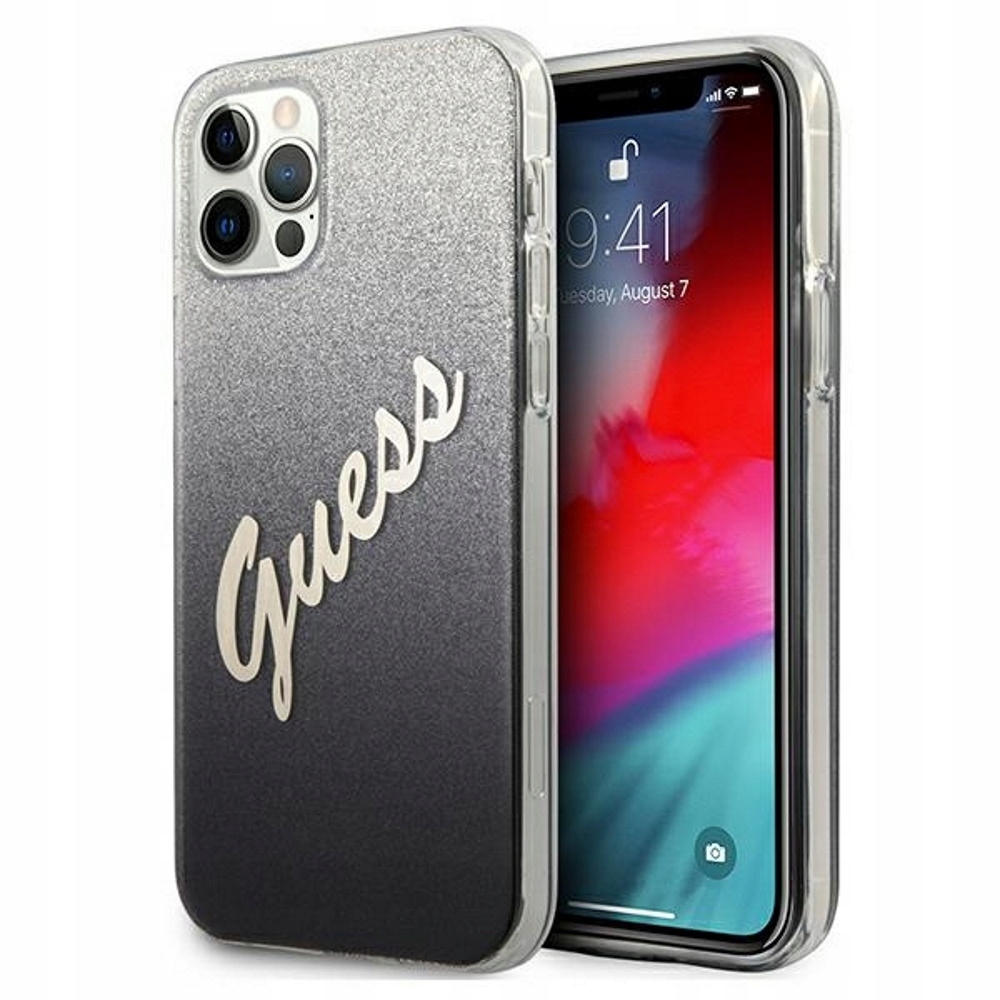 Etui Guess Glitter Gradient Script na iPhone 12 Pro Max czarne Guess