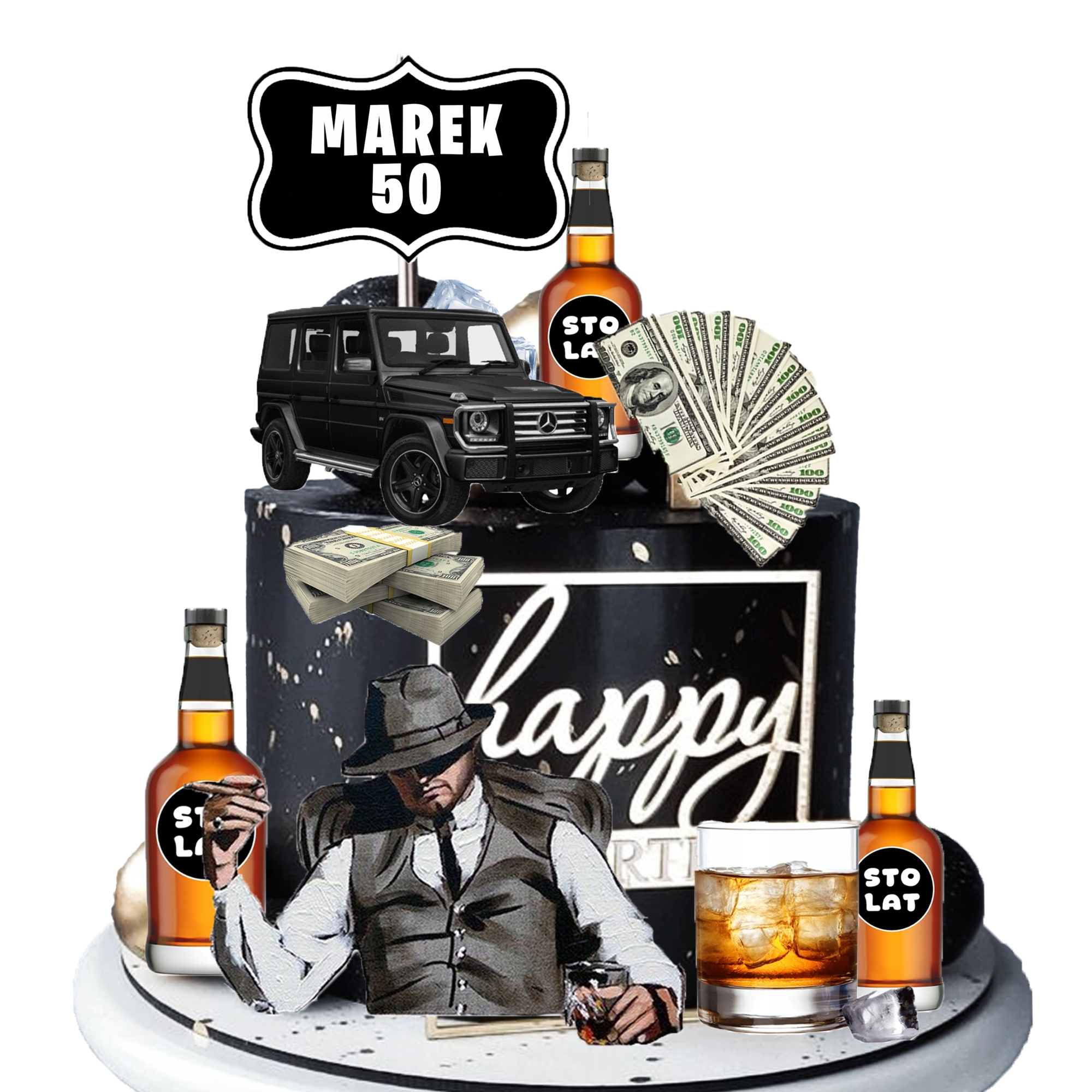 Figurky 2D Sada na dort pro muže kluka Whiskeyho 18 30 40 50