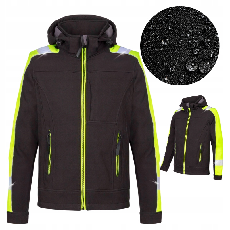 Pánská pracovní bunda Softshell Reflexní, voděodolná Bozp s kapucí