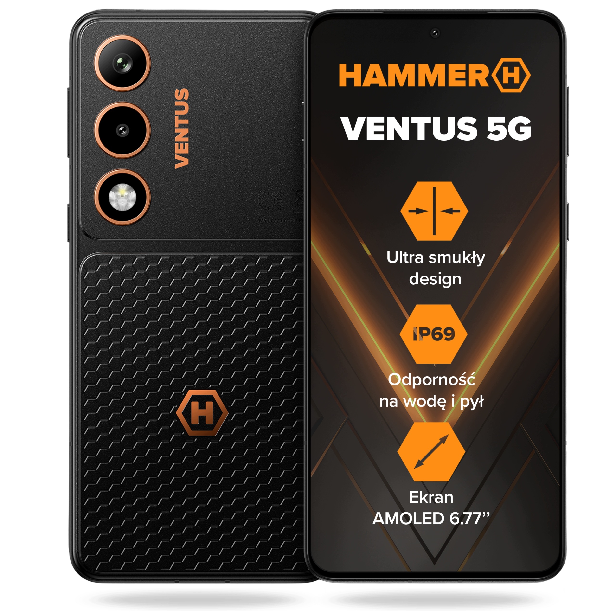 Smartfon Hammer Ventus 5G 8/256GB 6,77" Amoled 120Hz IP69 108Mpx czarny