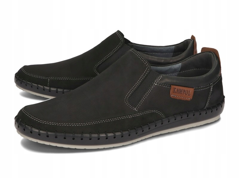 Mokasyny Skórzane Półbuty Męskie Wsuwane Skóra Czarne 51 Rozmiar 43 Model MOKASYN