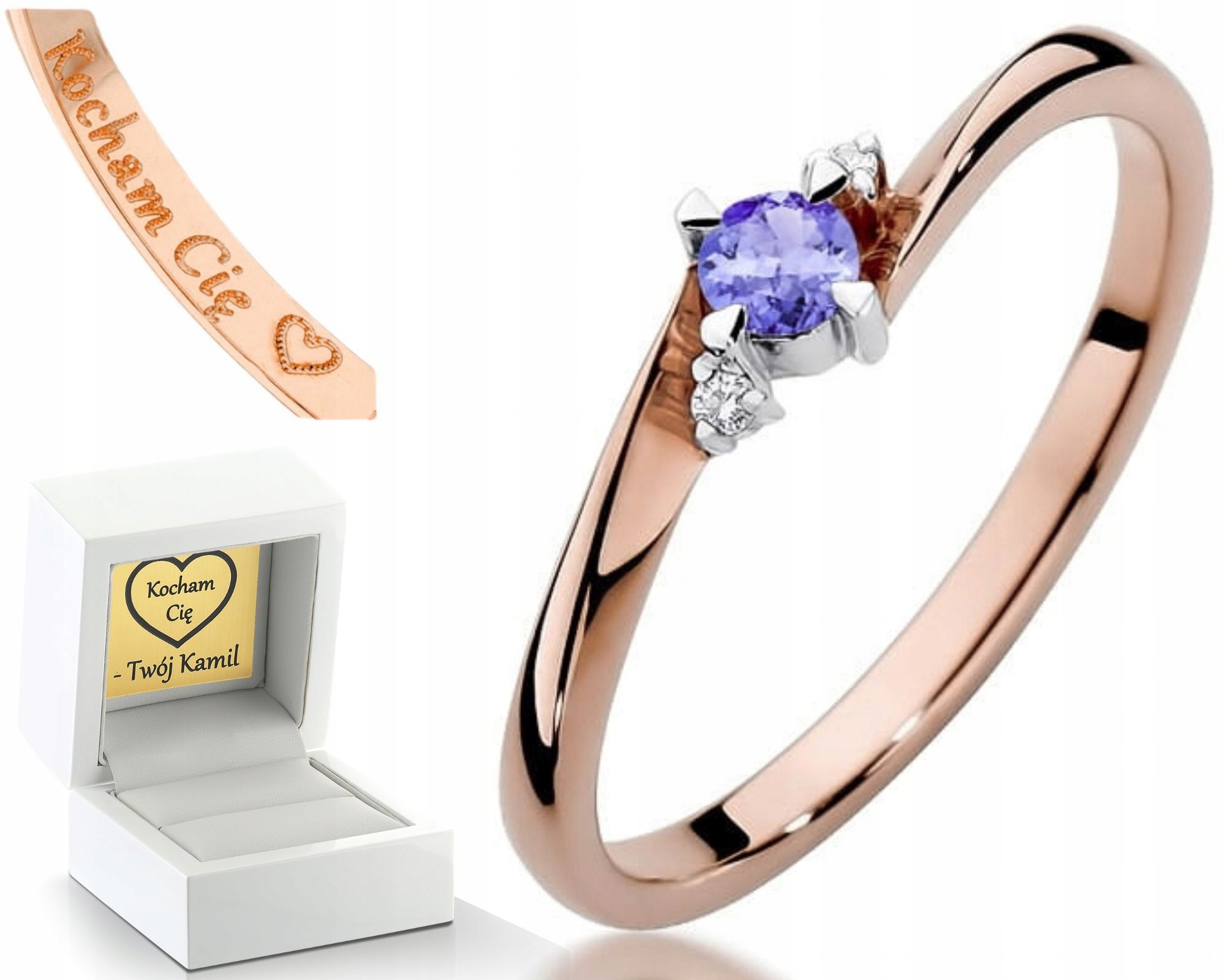 Zásnubní Prstýnek Tanzanit Růžové Zlato Gravírování 585 Dárek