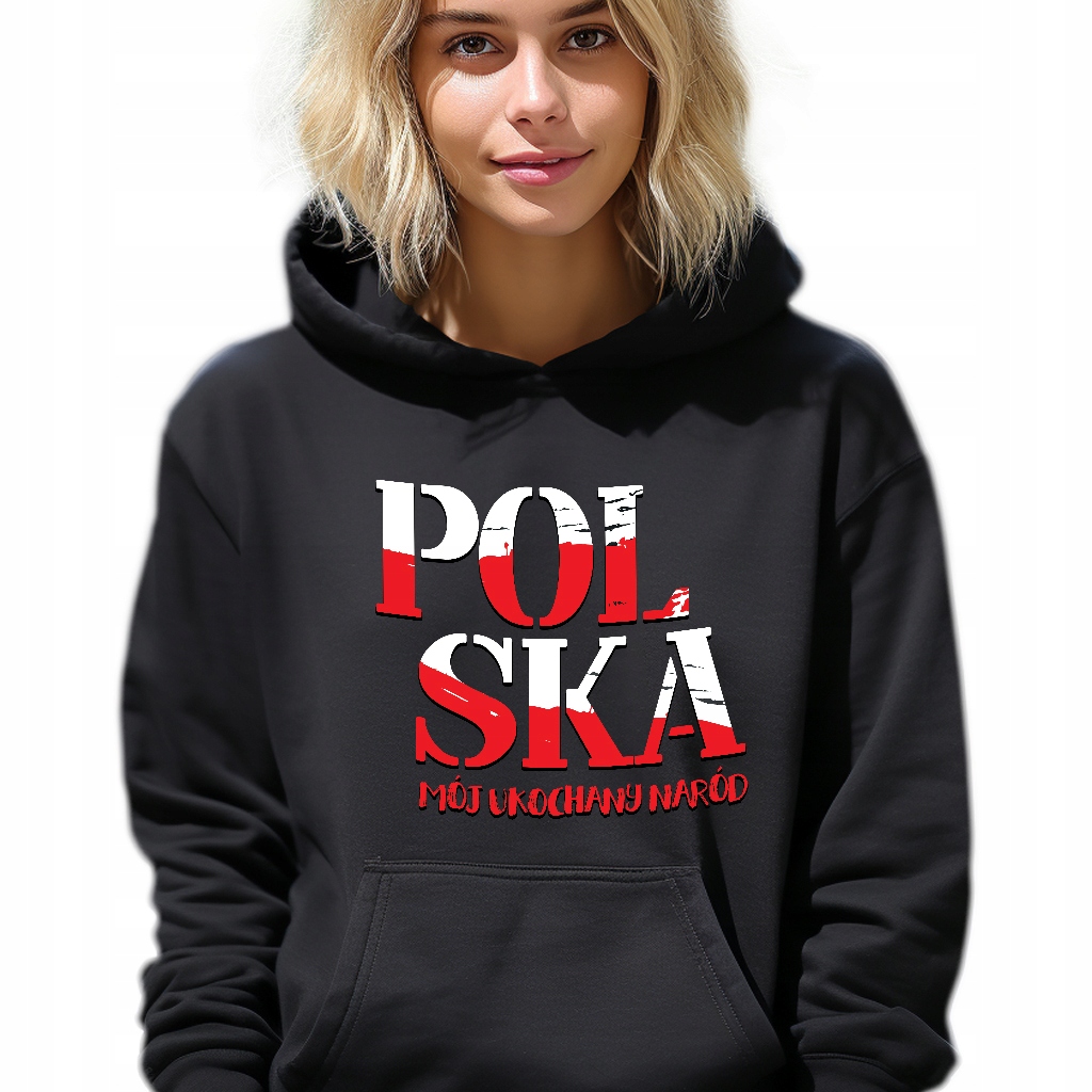 Mikina Černá s kapucí Polsko Milovaný Národ Patriotismus Vzory M