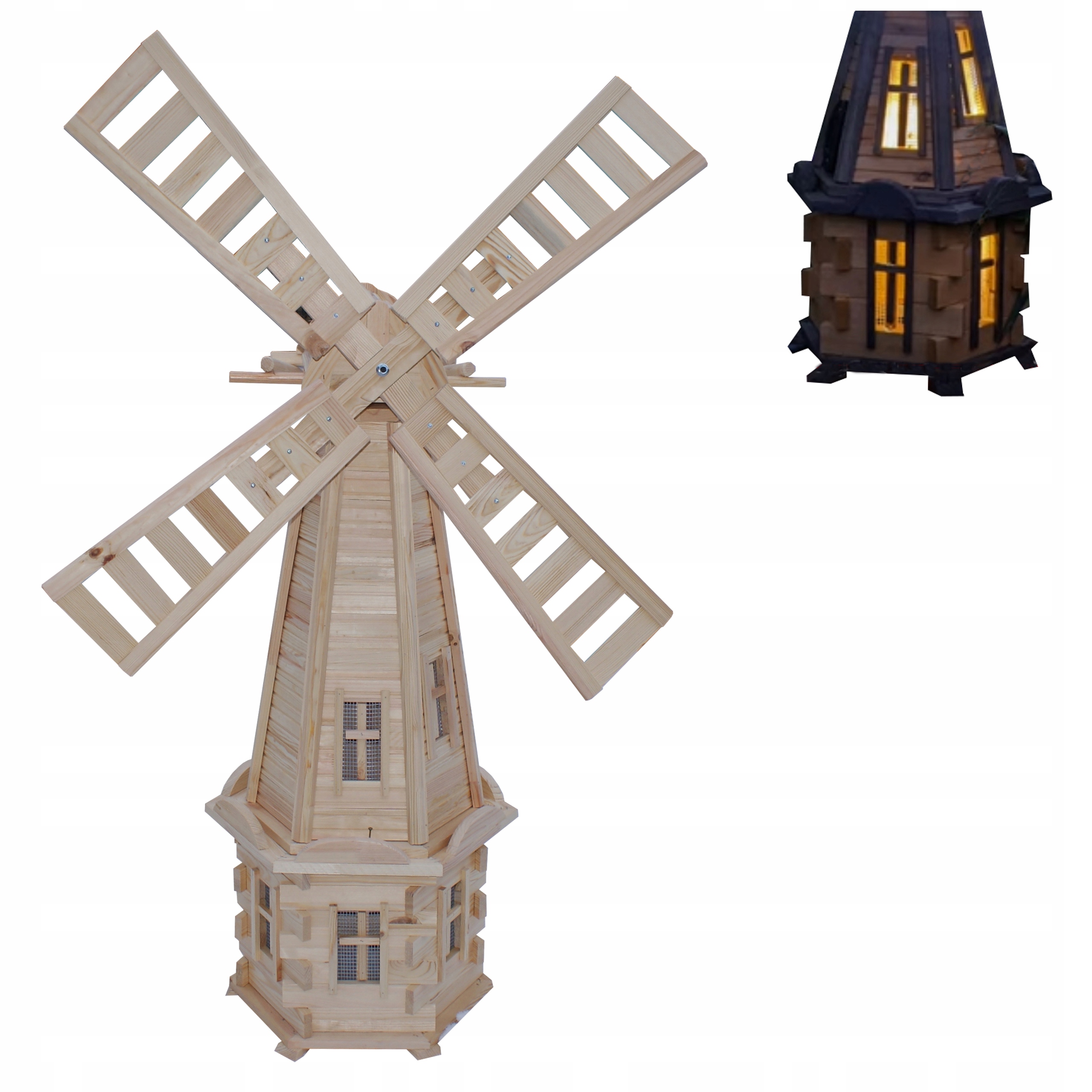Zahradní větráček s Led osvětlením 170 cm, surový, nelakovaný, velký Polský
