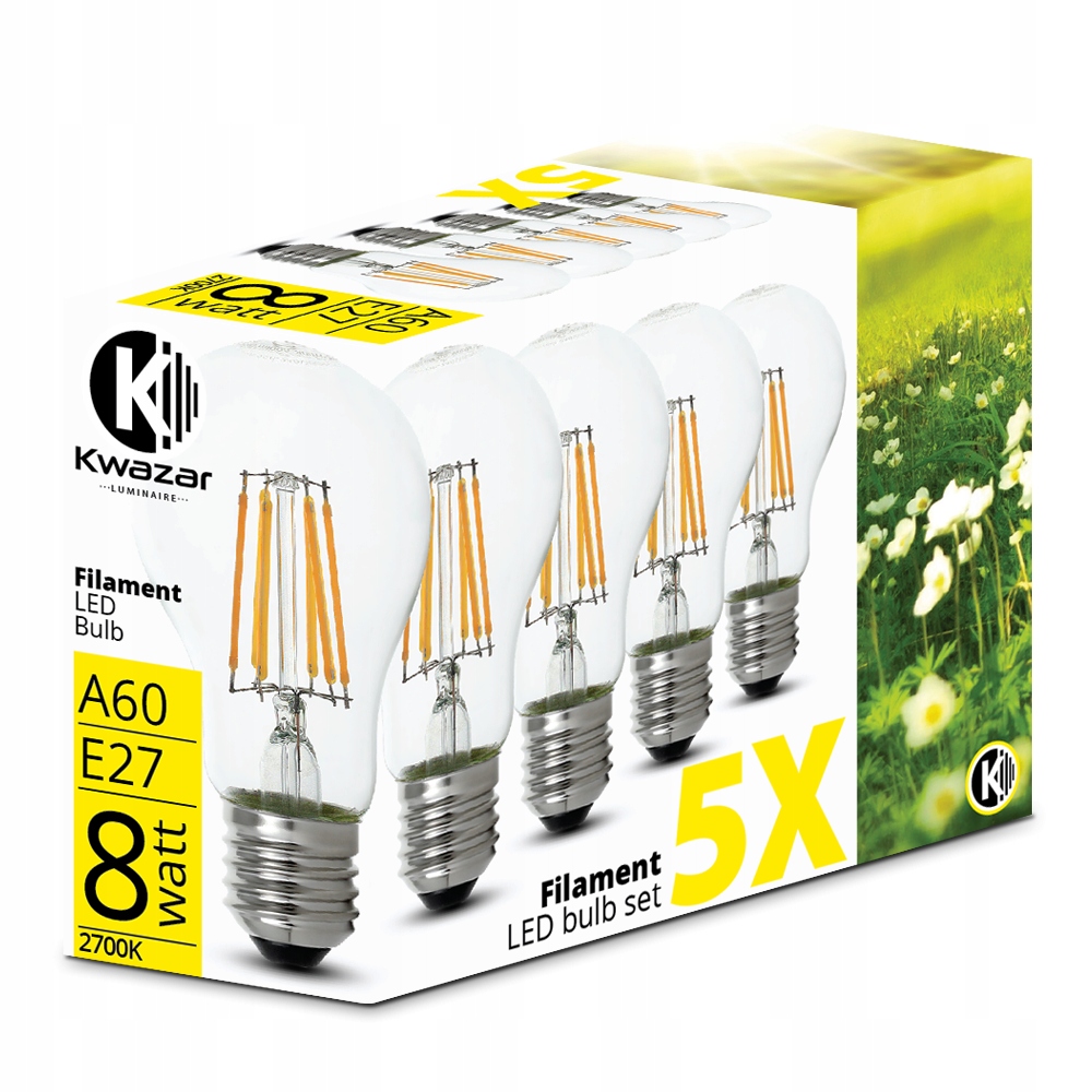 

5 x Żarówka Led E27 8W Filament 2700K 15%