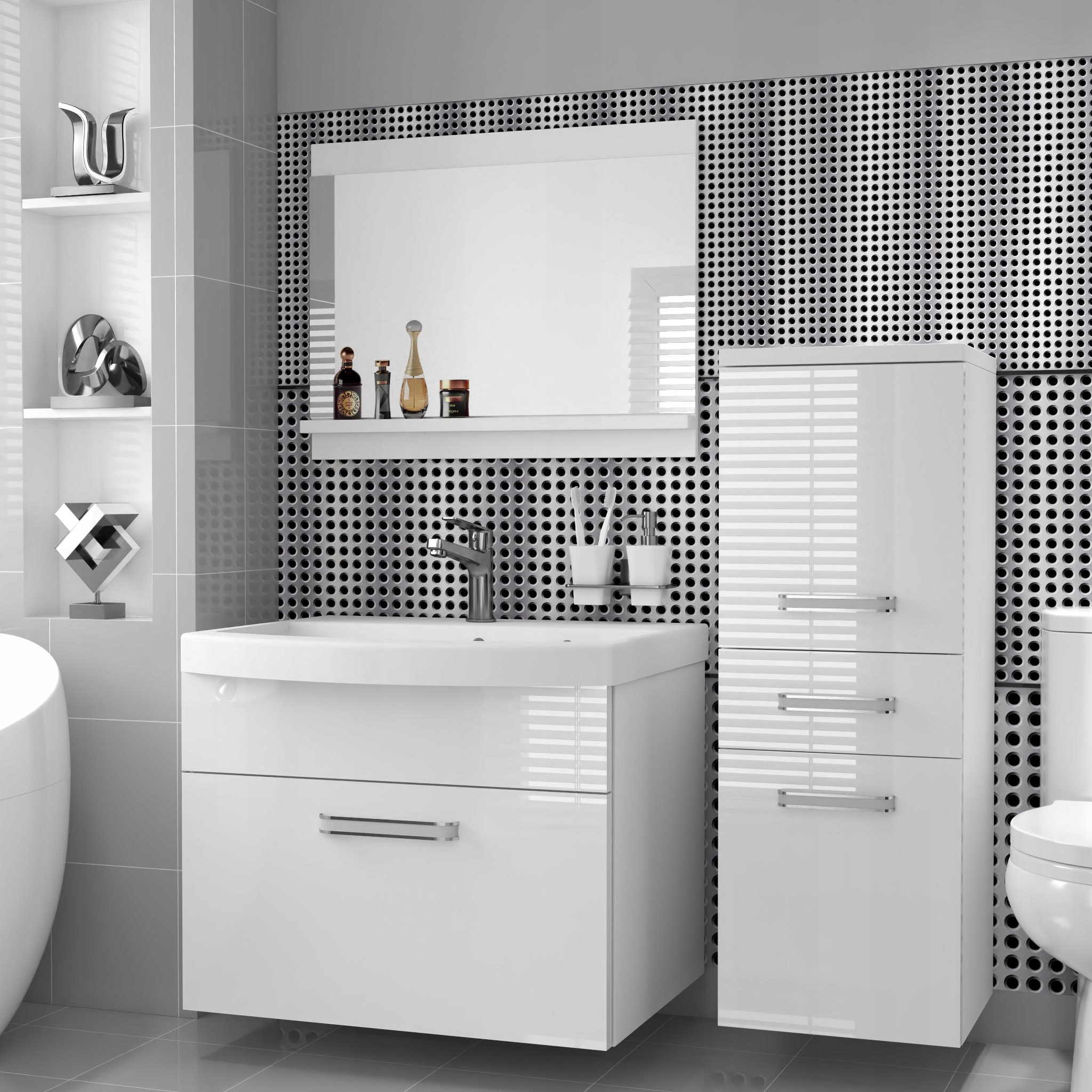 Meble łazienkowe z LUSTREM z UMYWALKĄ POŁYSK Materiał MDF