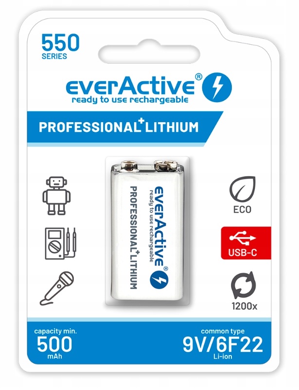 Akumulator everActive 550mAh 6f22 9V ready to use USB typ C Li-ion ...