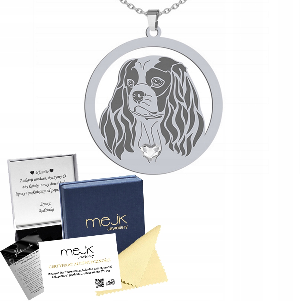 Stříbrný náhrdelník Cavalier King Charles Spaniel 925 Dárek Gravírování Bonus