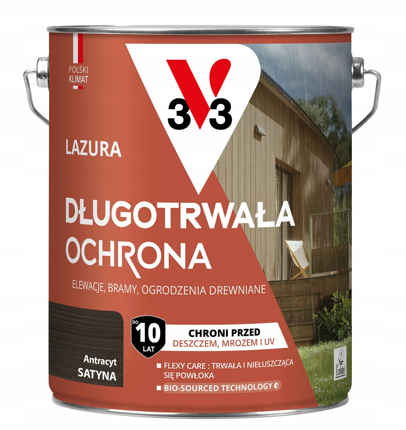 V33 Lazúra Dlhodobá ochrana 10 rokov Antracit satén 4.5 L