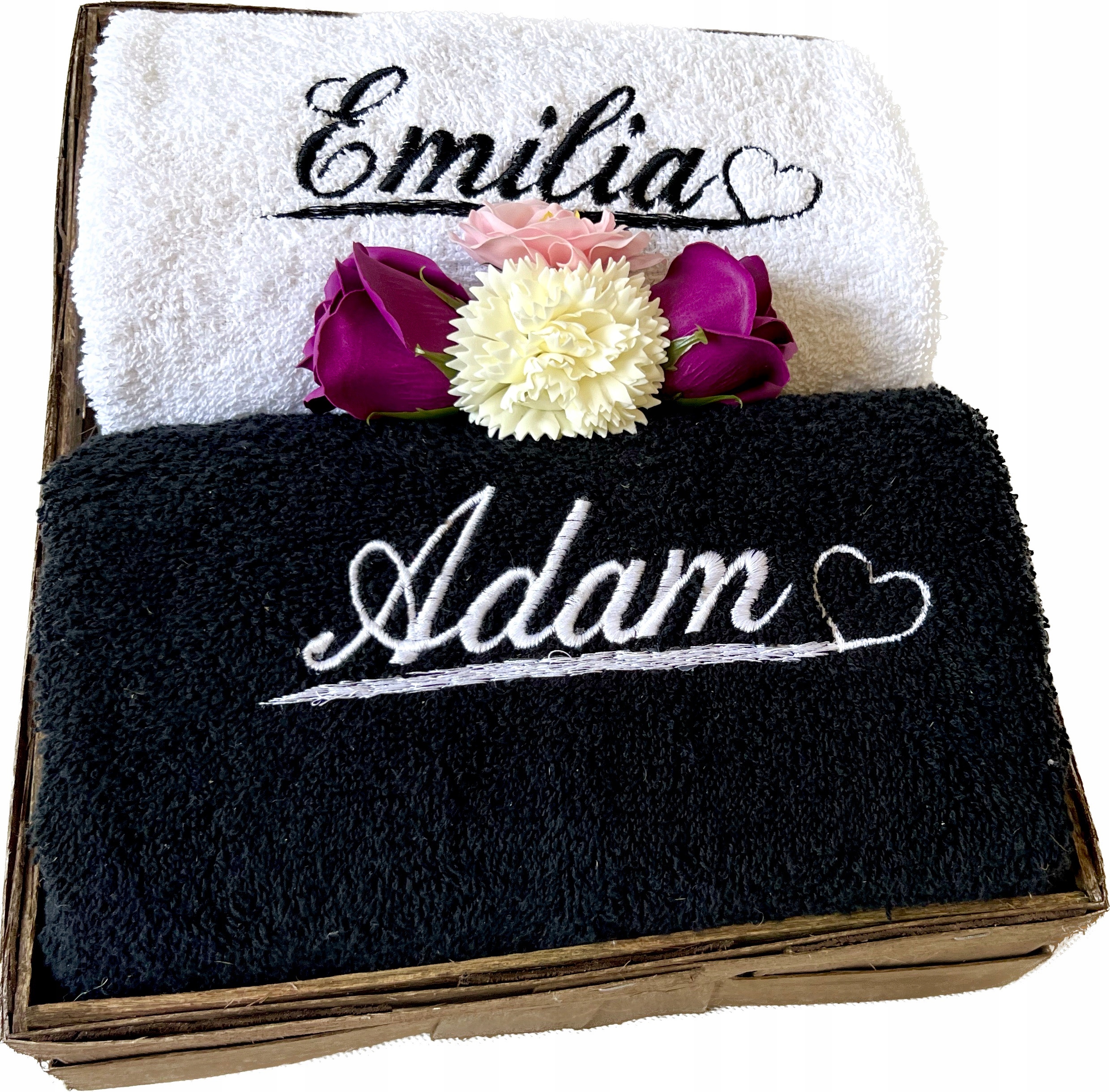 Duże Ręczniki z Twoim Haftem Imionami Kwiaty Róże Mydlane na Ślub