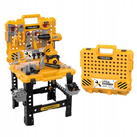 DUŻY ZESTAW NARZĘDZIOWY W WALIZCE STÓŁ WARSZTATOWY WIERTARKA ELEKTRYCZNA Wiek dziecka 3 lata +