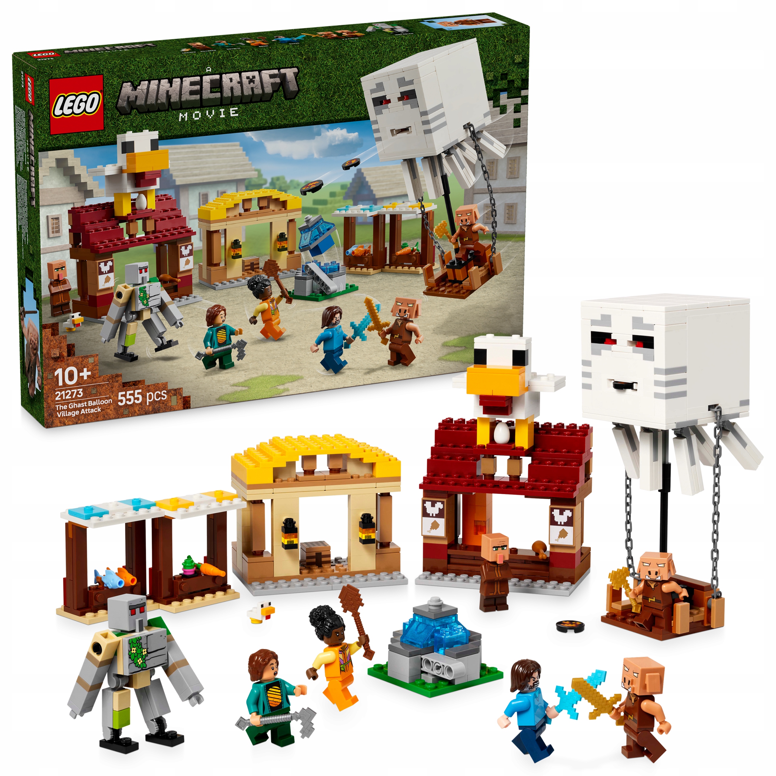 KLOCKI LEGO MINECRAFT 21273 ATAK BALONOWEGO GHASTA NA WIOSKĘ FIGURKI ZESTAW