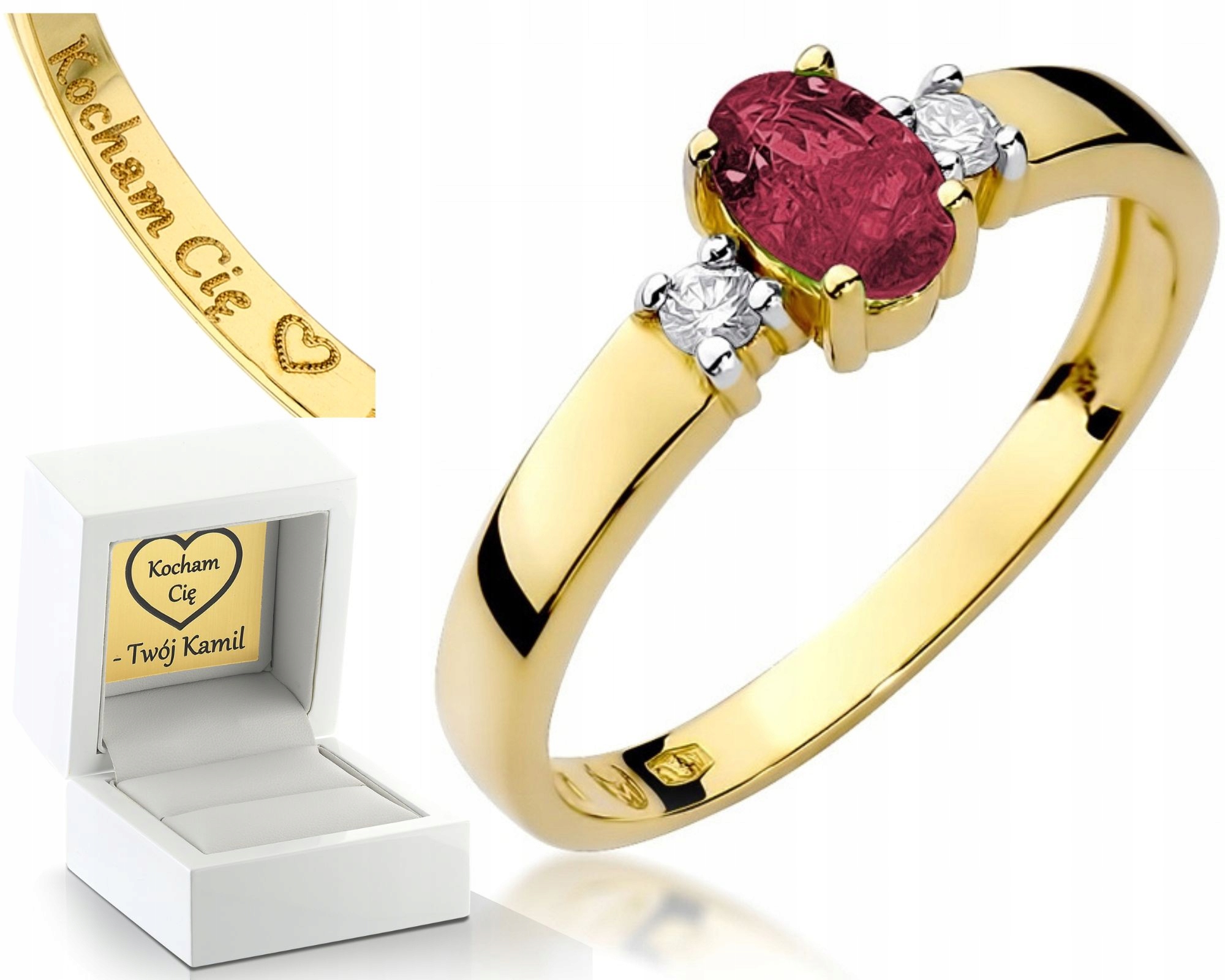 Prstýnek S Rubínem A Brilianty Gravírování Bonus