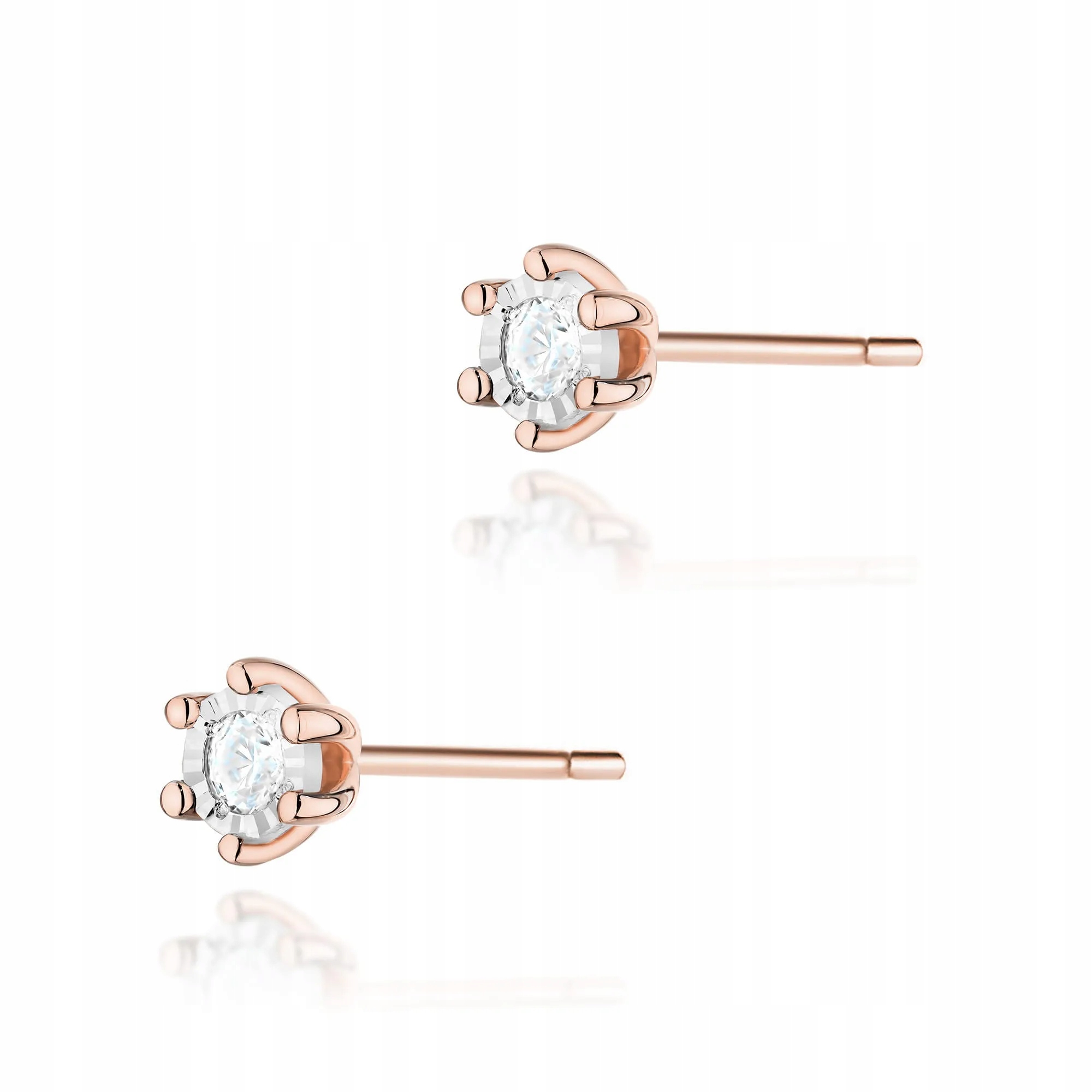 Złote kolczyki z brylantami diamenty 2 x 0,08ct różowe złoto pr. 585