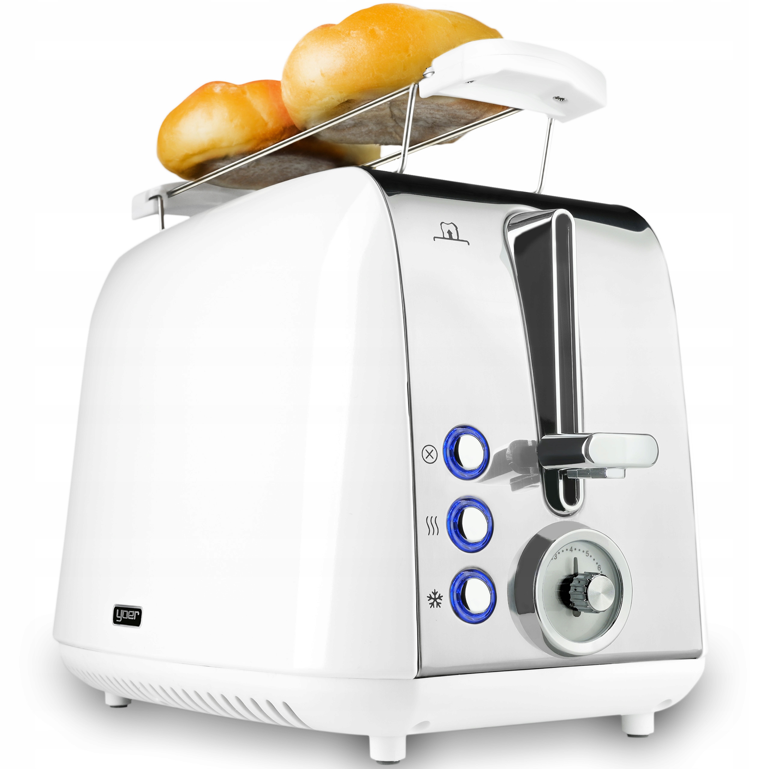 Тостер Yoer 925W белый/хром Поднос + Хлебница 7 уровней + Разморозка
